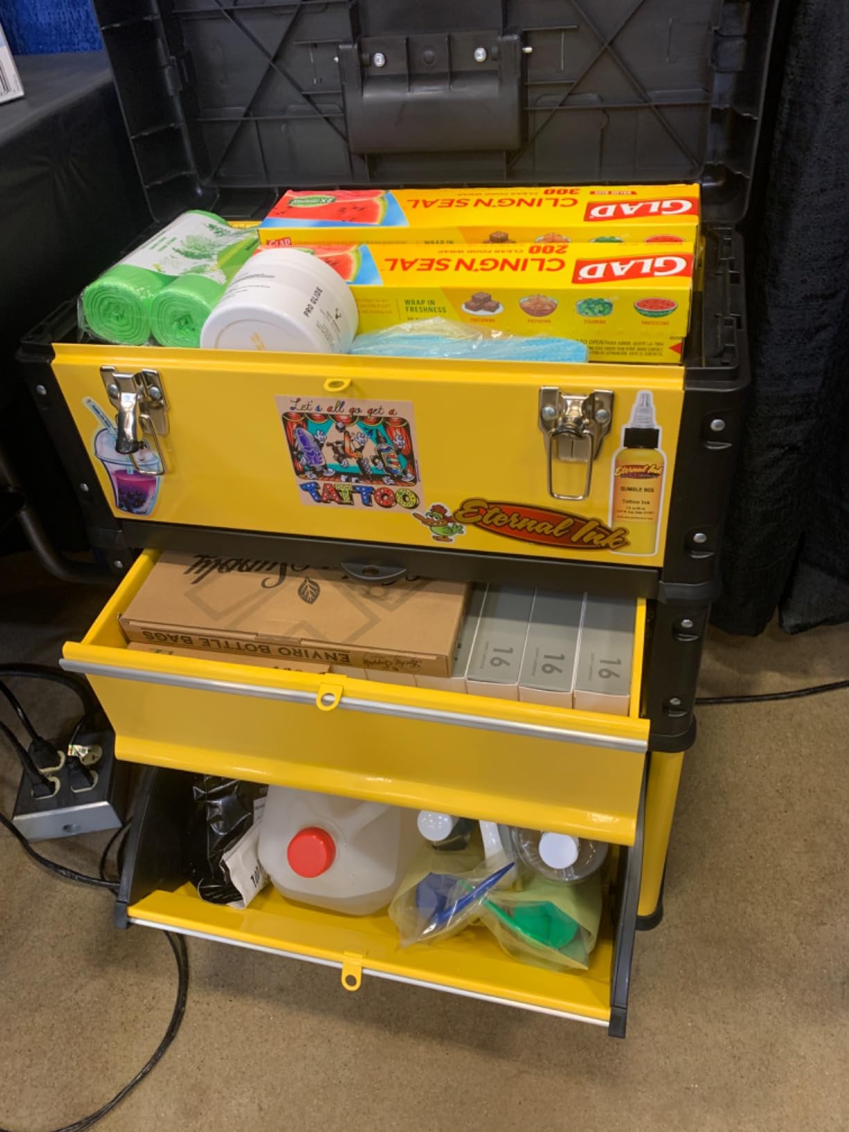 Portable Tool Box on Wheels - Stackable 3-in-1 Chest for Workshops and Craft Rooms - Foldable Comfort Handle and Latches by Stalwart (Black/Yellow) customer photo 1