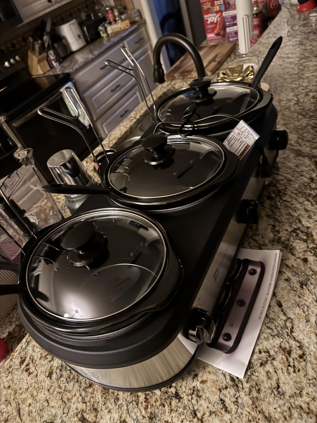 TRU Triple Buffet Server - Three 2.5 Quart Removable Crock Inserts - Slow Cooker & Food Warmer with Individual Heat Control - Includes Lid Rests & Serving Spoons customer photo 1