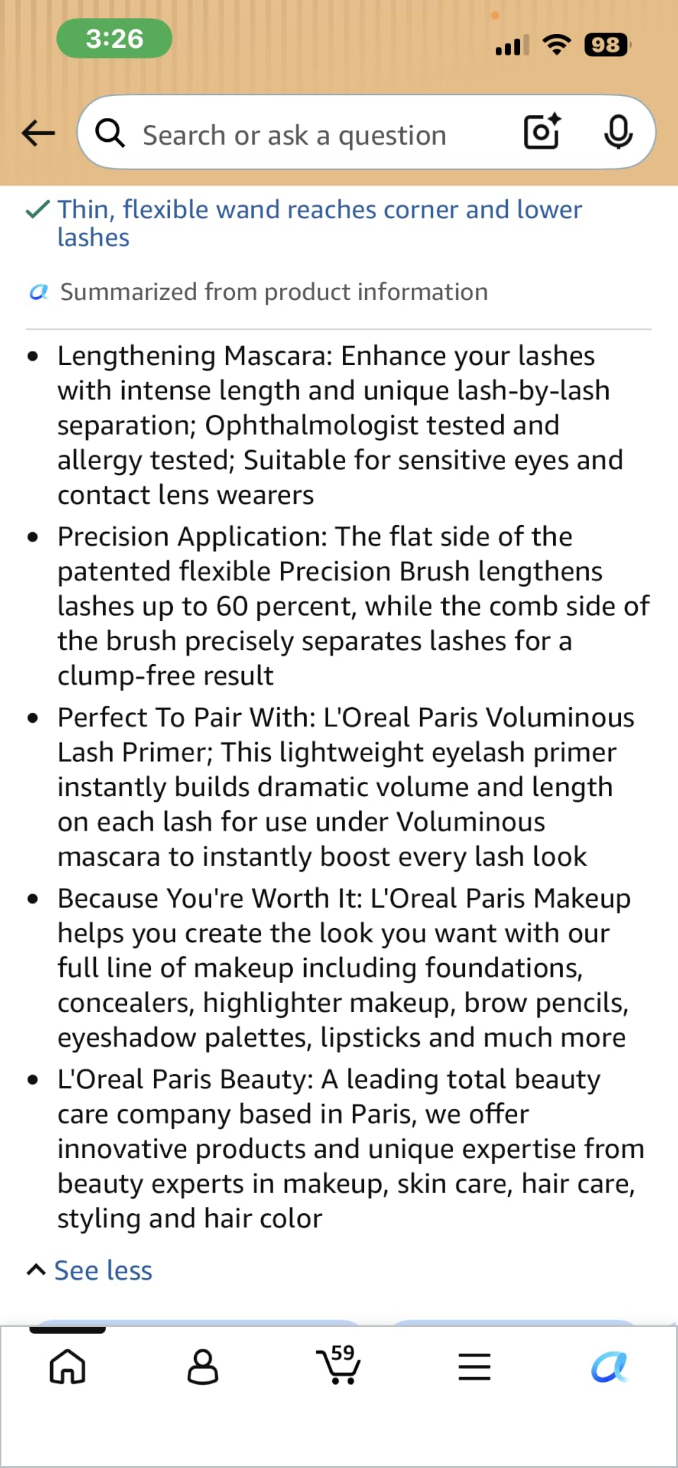 L’Oreal Paris Makeup Original Telescopic Mascara, Separating Mascara Volume and Length Formula, Washable, Blackest Black, 0.27 Fl Oz., 1 Count customer photo 1