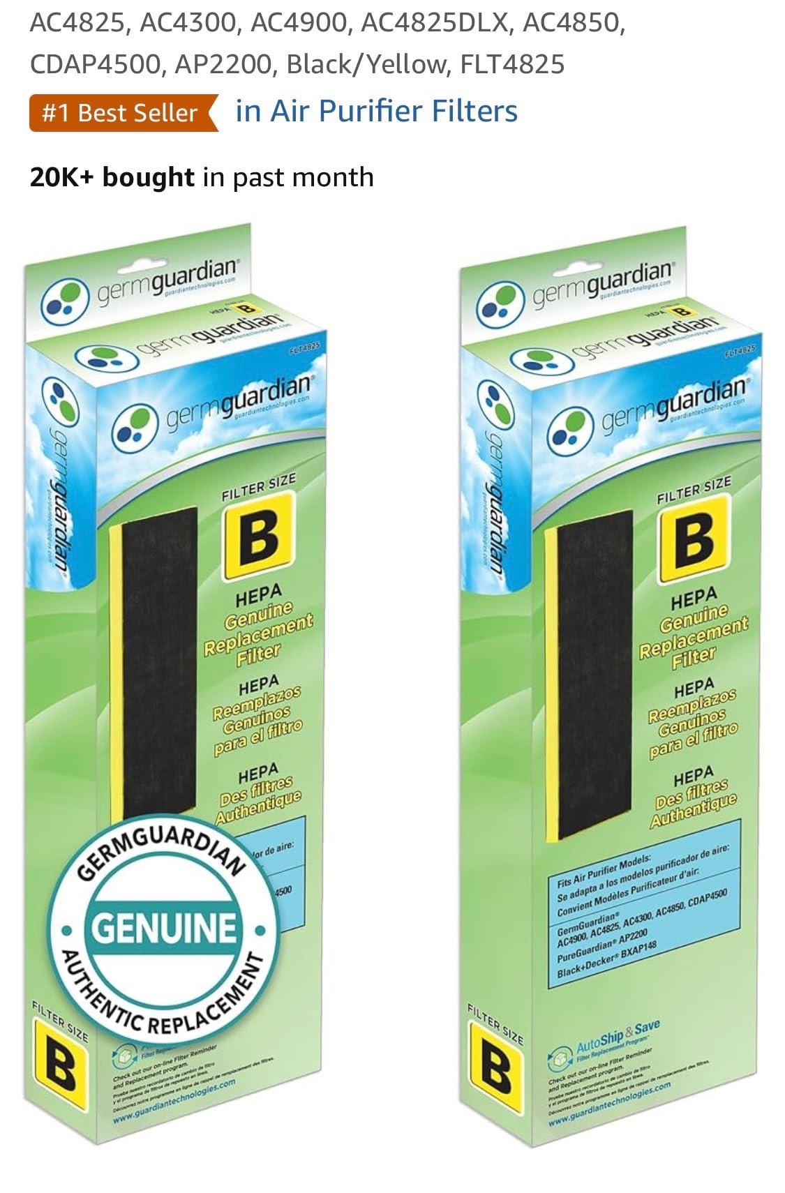 GermGuardian, Filter B HEPA Pure Genuine Air Purifier Filter, Removes 99.97% of Pollutants, Wildfire Smoke, Odors, for Ac4825, Ac4300, Ac4850, Ac4880, Ac4900, Cdap4500, Ap2200, Flt4825 customer photo 2