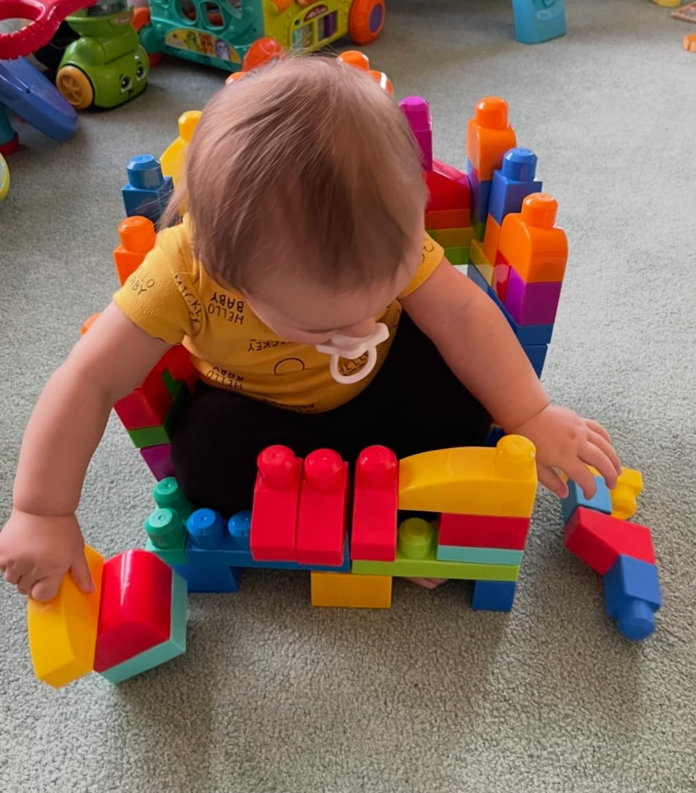 MEGA BLOKS First Builders Toddler Blocks Toys Set, Big Building Bag with 80 Pieces and Storage, Blue, Ages 1+ Years customer photo 1