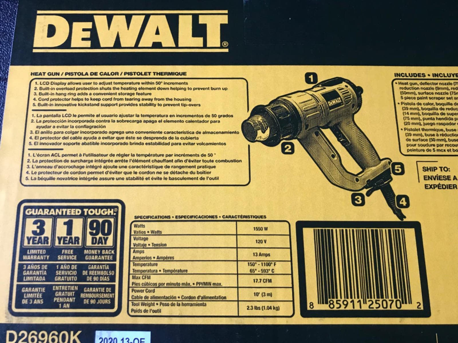 DEWALT Classic Heat Gun with LCD Display & Hard Case/Accessory Kit (D26960K), Yellow customer photo 2