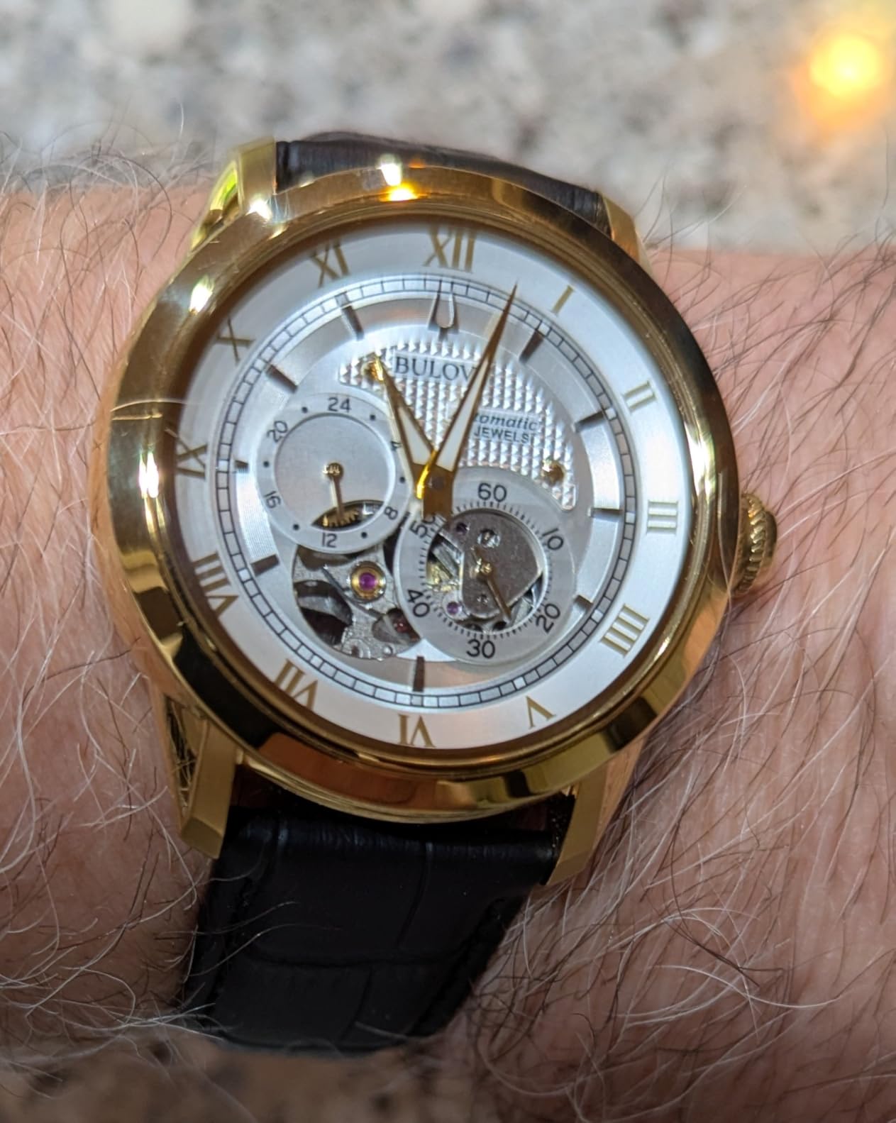 Bulova Men's Classic Sutton 4-Hand Automatic Watch, 24-Hour Sub Dial, Open Aperture, Self-Winding, Exhibition Caseback, Double Curved Mineral Crystal, Luminous Hands, 42mm customer photo 1