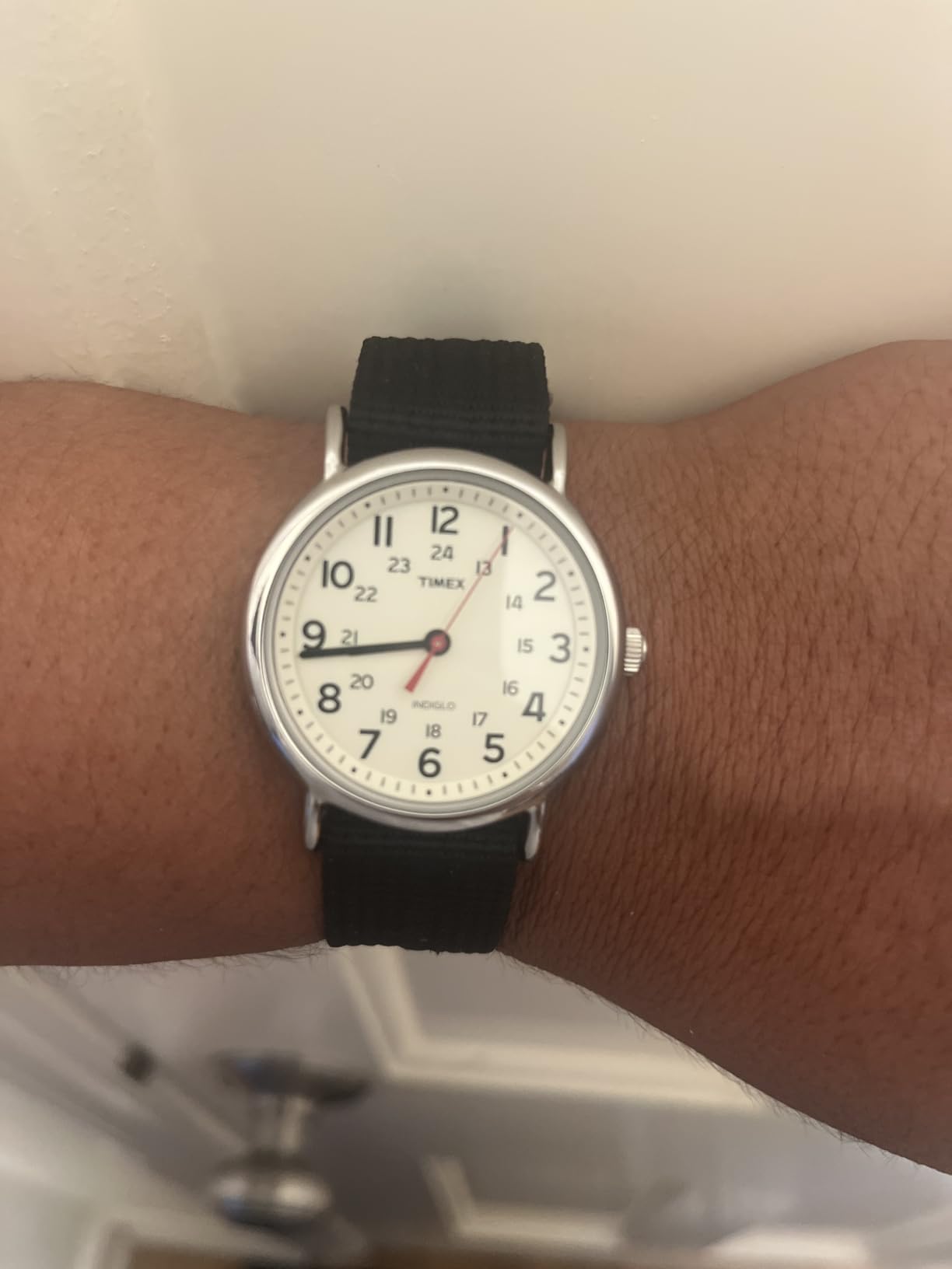 Timex Weekender 38mm Unisex Analog Watch | INDIGLO Backlight | Adjustable Durable Nylon Fabric Slip Through Strap | 24 Hour Time customer photo 1