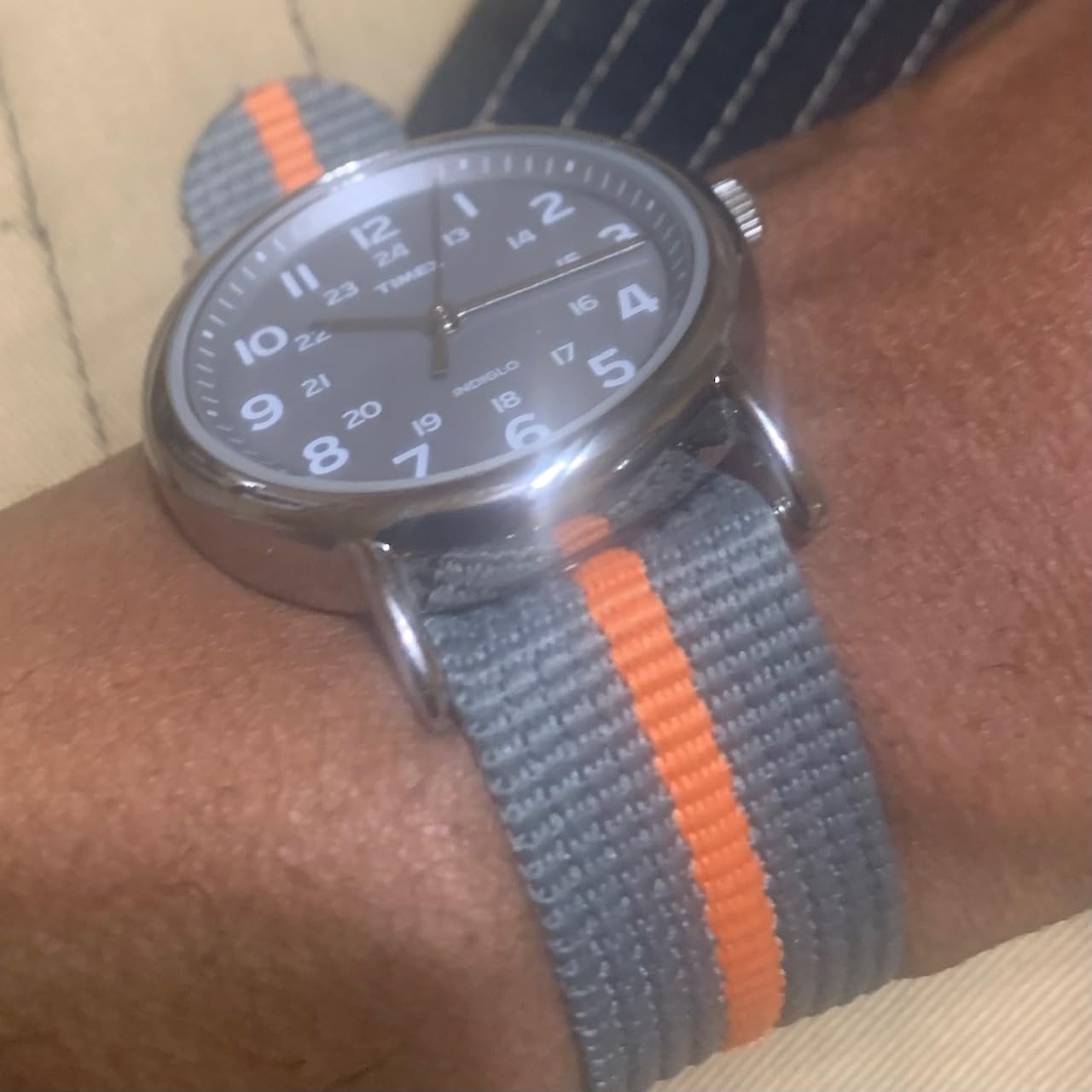 Timex Weekender 38mm Unisex Analog Watch | INDIGLO Backlight | Adjustable Durable Nylon Fabric Slip Through Strap | 24 Hour Time customer photo 2