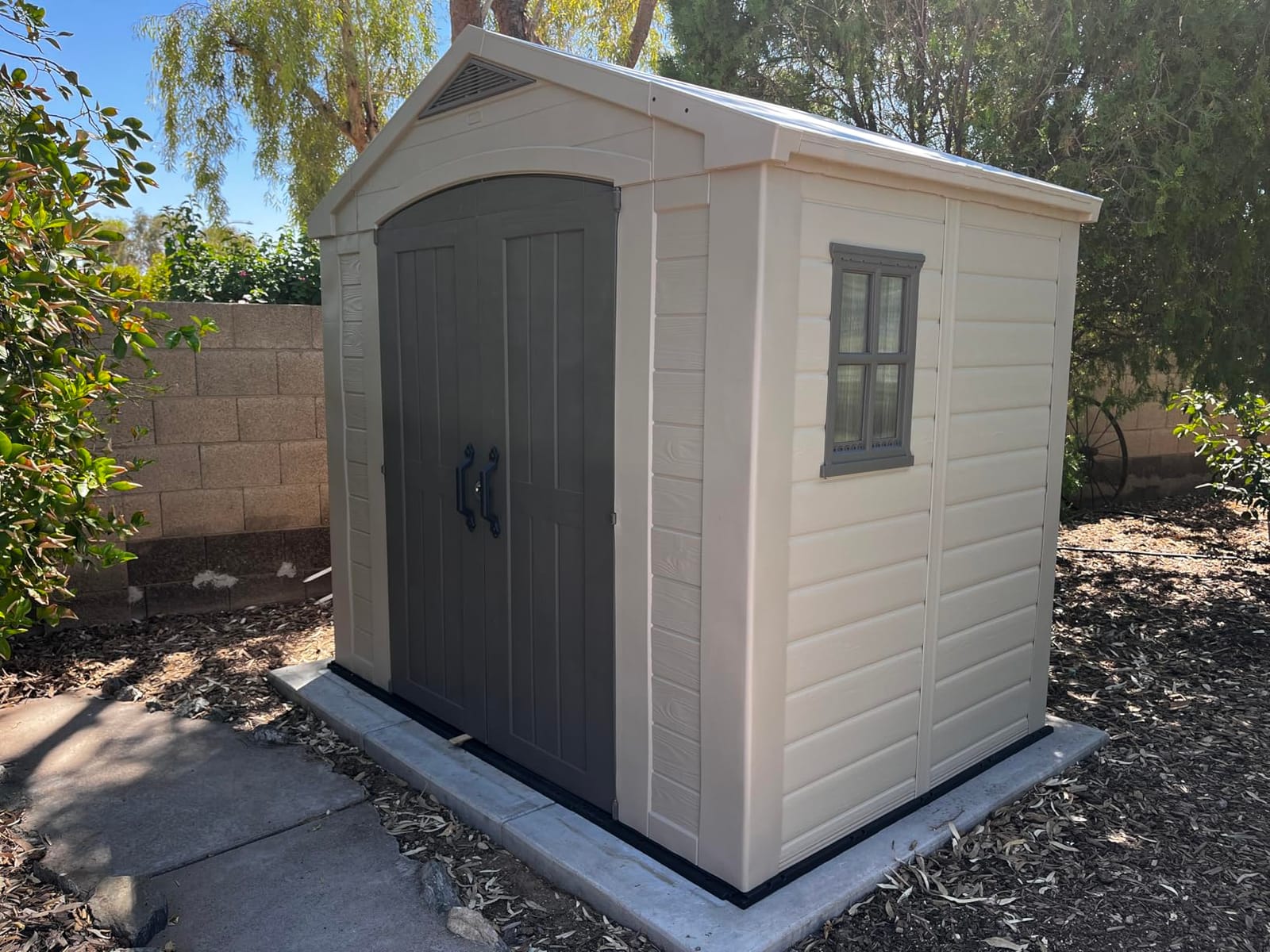 Keter Factor (8x6 ft) Large Resin Outdoor Storage Shed for Patio Furniture, Lawn Mower, Garden Accessories Yard Tools, and Pool Toys, Taupe customer photo 1