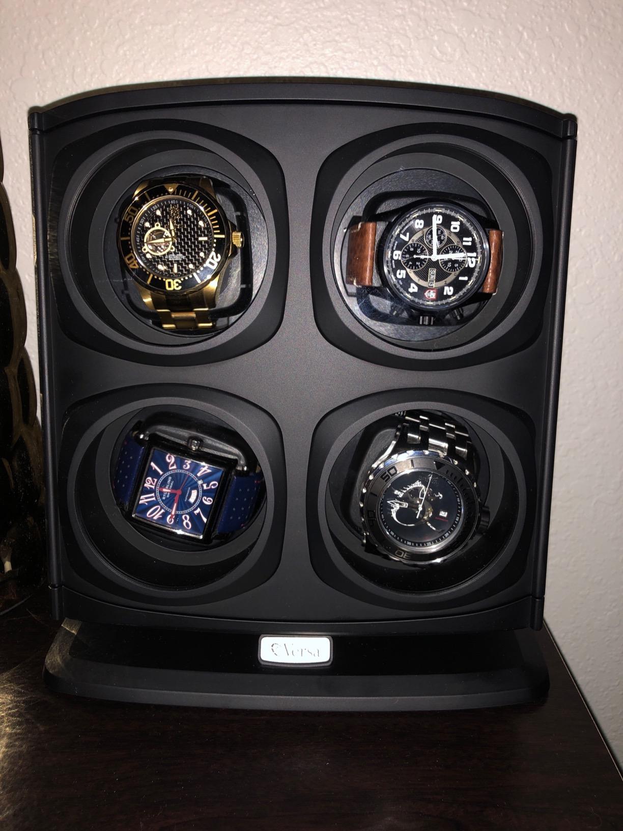 Versa [Newly Updated] Quad Watch Winder in Black - Independently Controlled Settings - Multiple Direction and Timer Settings - Adjustable Watch Pillow - Plenty of Space for Large Watches - No Magnets customer photo 1