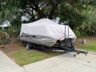 Pyle Universal Boat Adjustable Storage Cover - 25'-28'L to 96” Pontoon Boats Protection Custom Heavy Duty Waterproof Polyester Fabric, Snap Strap, Elastic Cord, Bag customer photo 2
