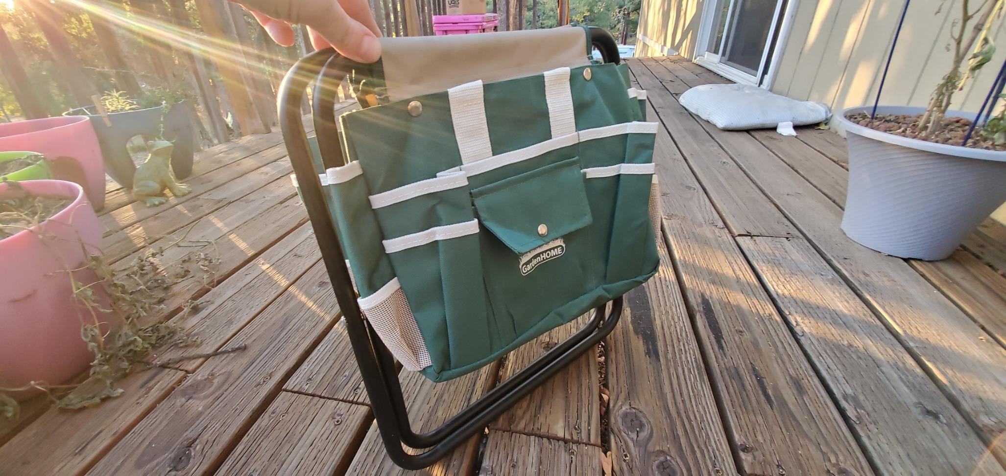 GardenHOME 7-Piece Gardening Tool Set with Folding Stool and Storage Tote Bag, Stainless Steel Garden Tools with Wooden Handles, Garden Kit for Planting, Weeding, Pruning, Yard Work, Gardening Gifts customer photo 1