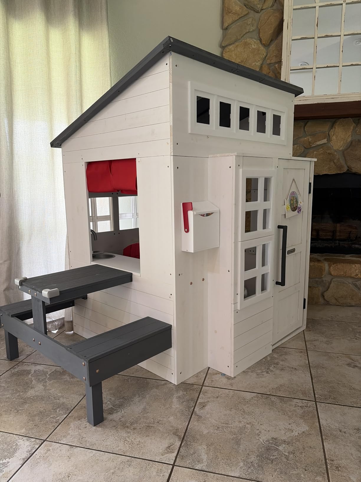 KidKraft Modern Outdoor Wooden Playhouse with Picnic Table, Mailbox and Outdoor Grill ,Gift for Ages 3+ customer photo 1
