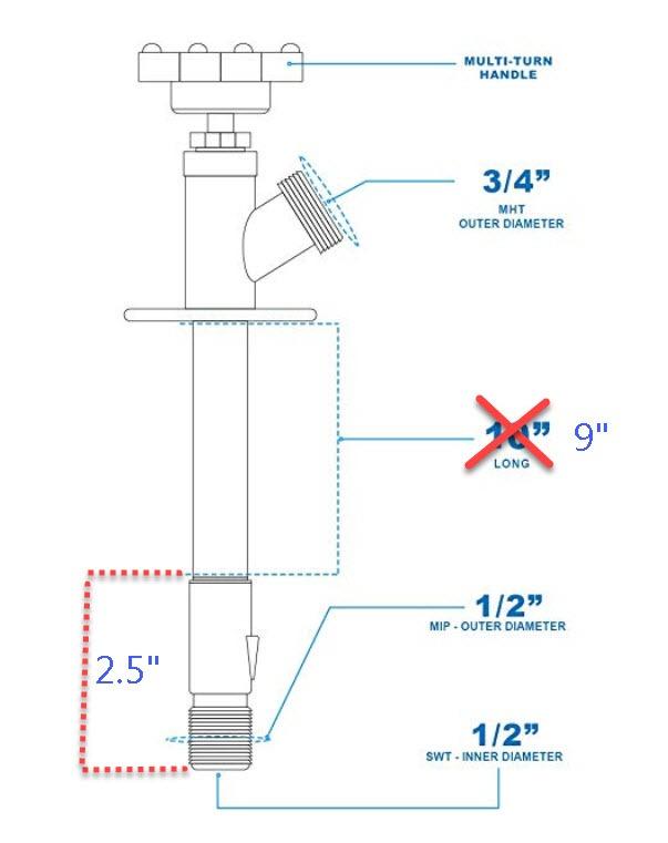 Midline Valve 12 Inch Frost-Free Sillcock, Chrome-Plated Brass Body – 1/2