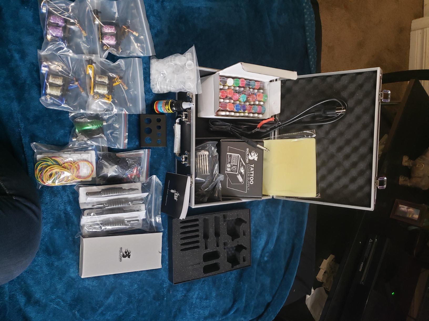 Solong Tattoo Complete Tattoo Kit 4 Pro Machine Guns 54 Inks Power Supply Foot Pedal Needles Grips Tips Carry Case TK453-US(Machine color random) customer photo 2