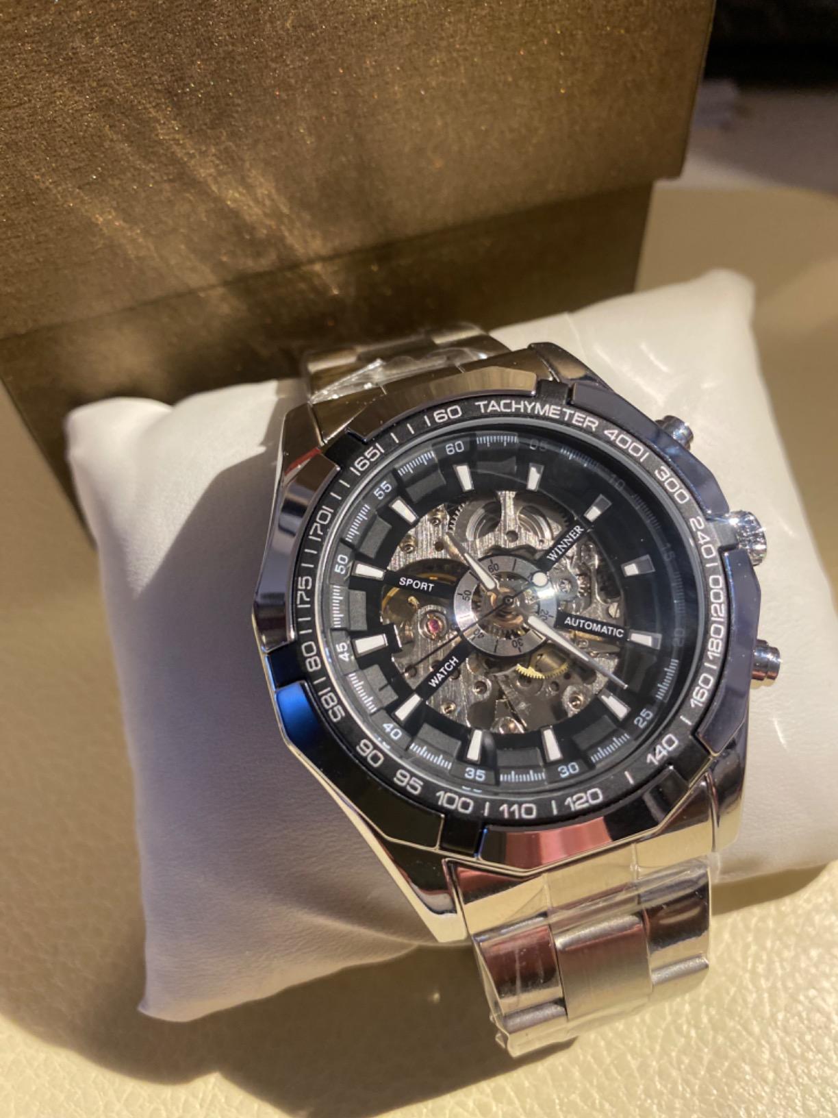 Gute Mens Watches, Mechanical Skeleton Stainless Steel Waterproof Automatic Self-Winding Watch for Men, Luxury X Dial Steampunk Wrist Watch customer photo 2