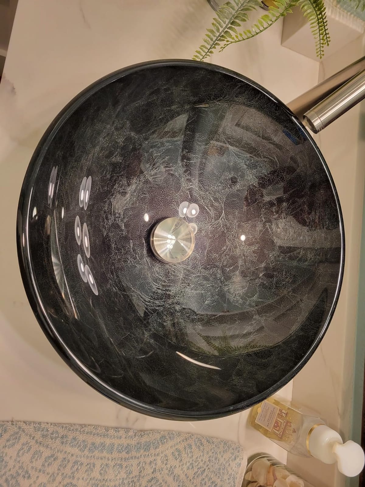 Vigo Vessel Sink Oceania Blue - 17” Artistic Round Bowl Sink for Bathrooms, Tempered Glass Above Counter Bathroom Sink with NonStickShield, QuickDrain & TempGuard, Modern Luxury Design customer photo 1