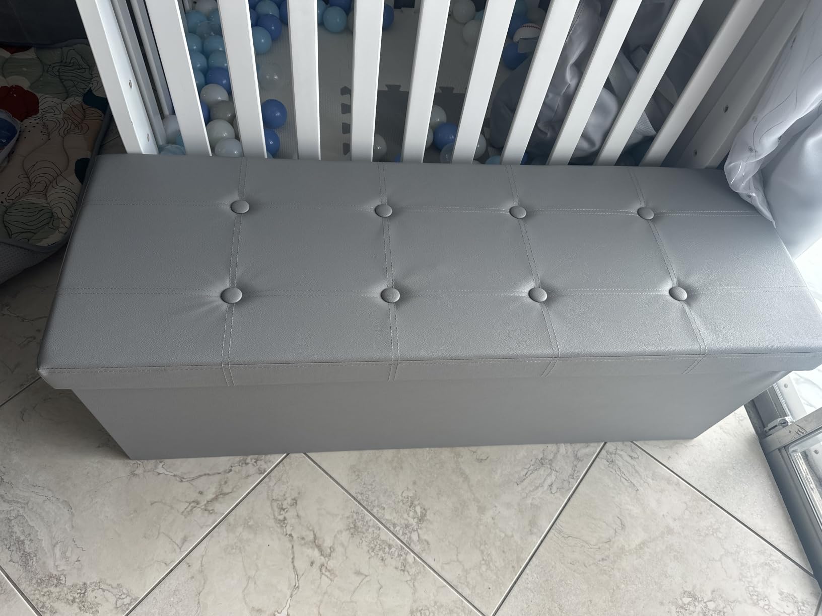 SONGMICS MAZIE Collection - 43 Inches Folding Storage Ottoman Bench, Ottoman with Storage, Foot Rest Stool, Load 660 lb, for Living Room, Synthetic Leather, Black ULSF701 customer photo 2