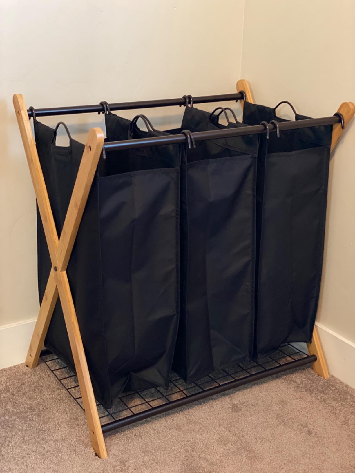 Oceanstar XBS1484 Bamboo 3-Bag Laundry Sorter Black, 29.75 in. H x 19.10 in. W x 27 in. customer photo 1