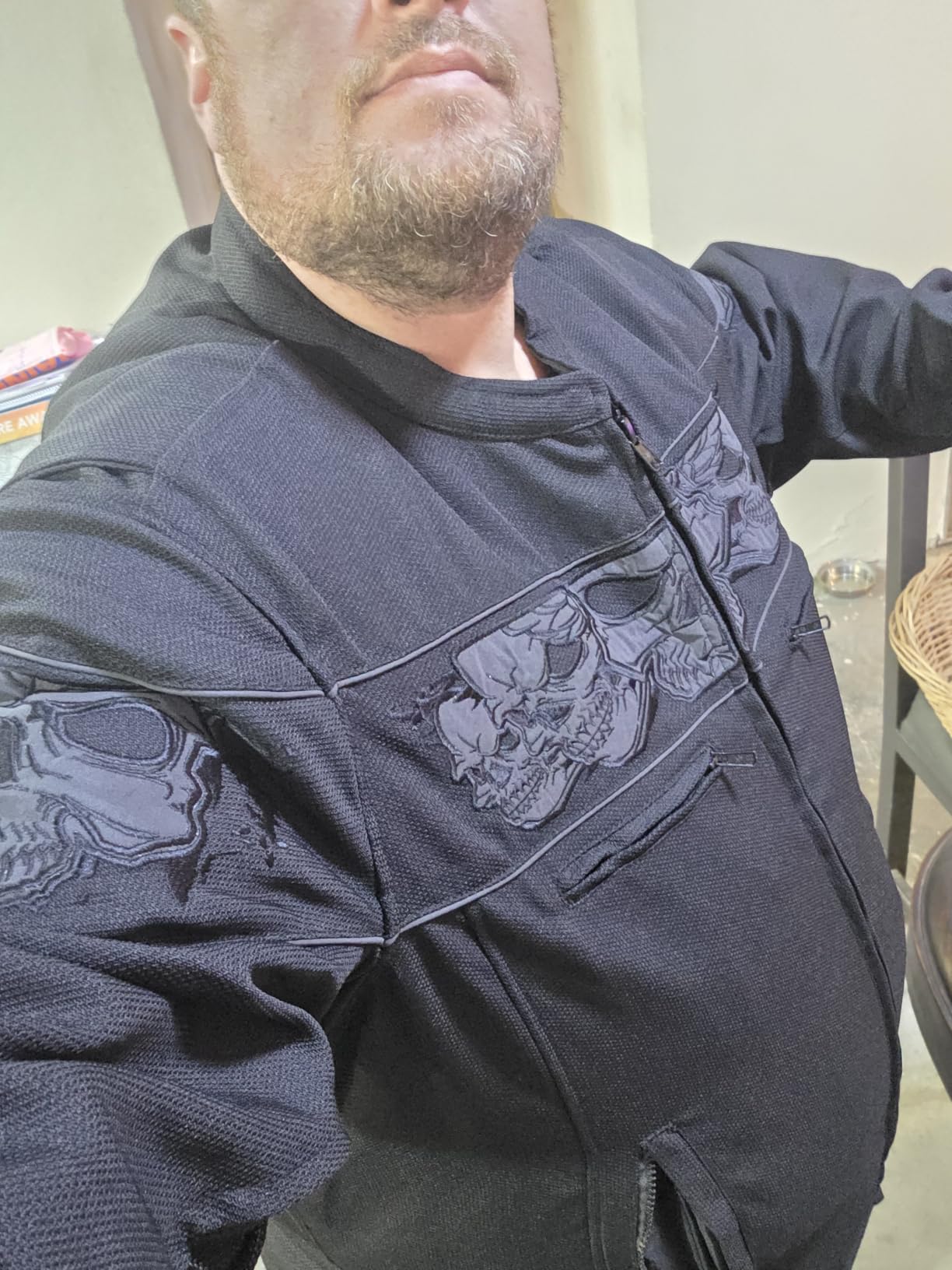 Milwaukee Leather MPM1730 Men's Black Padded Textile All Season Motorcycle Jacket w/Reflective Skulls Artwork customer photo 2