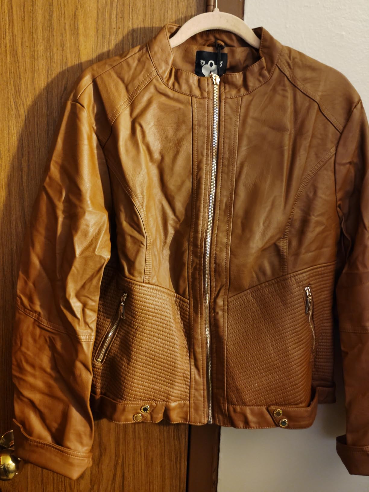 MBJ Womens Faux Leather Zip Up Moto Biker Jacket With Stitching DetaiL customer photo 2