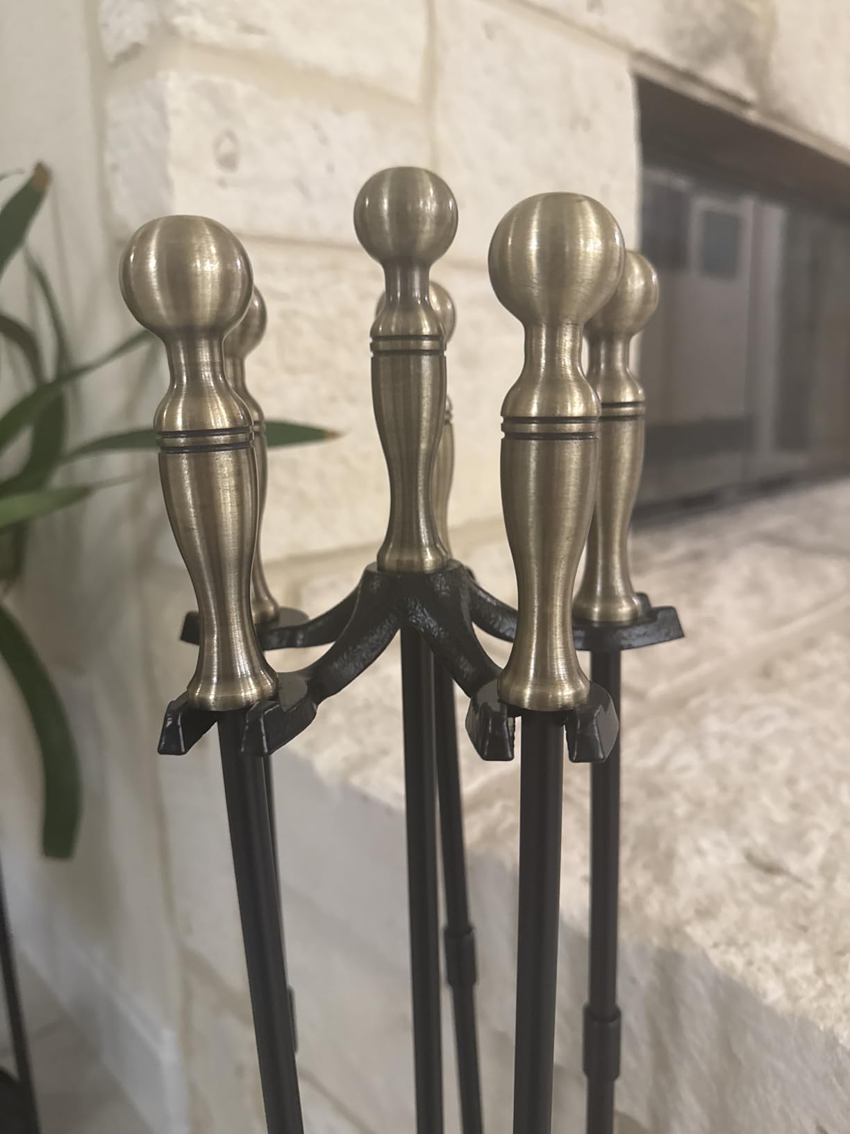 AMAGABELI Garden & Home 5 Pcs Fireplace Tools Set 31 Inch Indoor Black Handle Wrought Iron Large Fire Tool Accessories Set Holder Outdoor Fireset Modern Fire Pit Stand with Poker Brush Shovel Tong customer photo 2