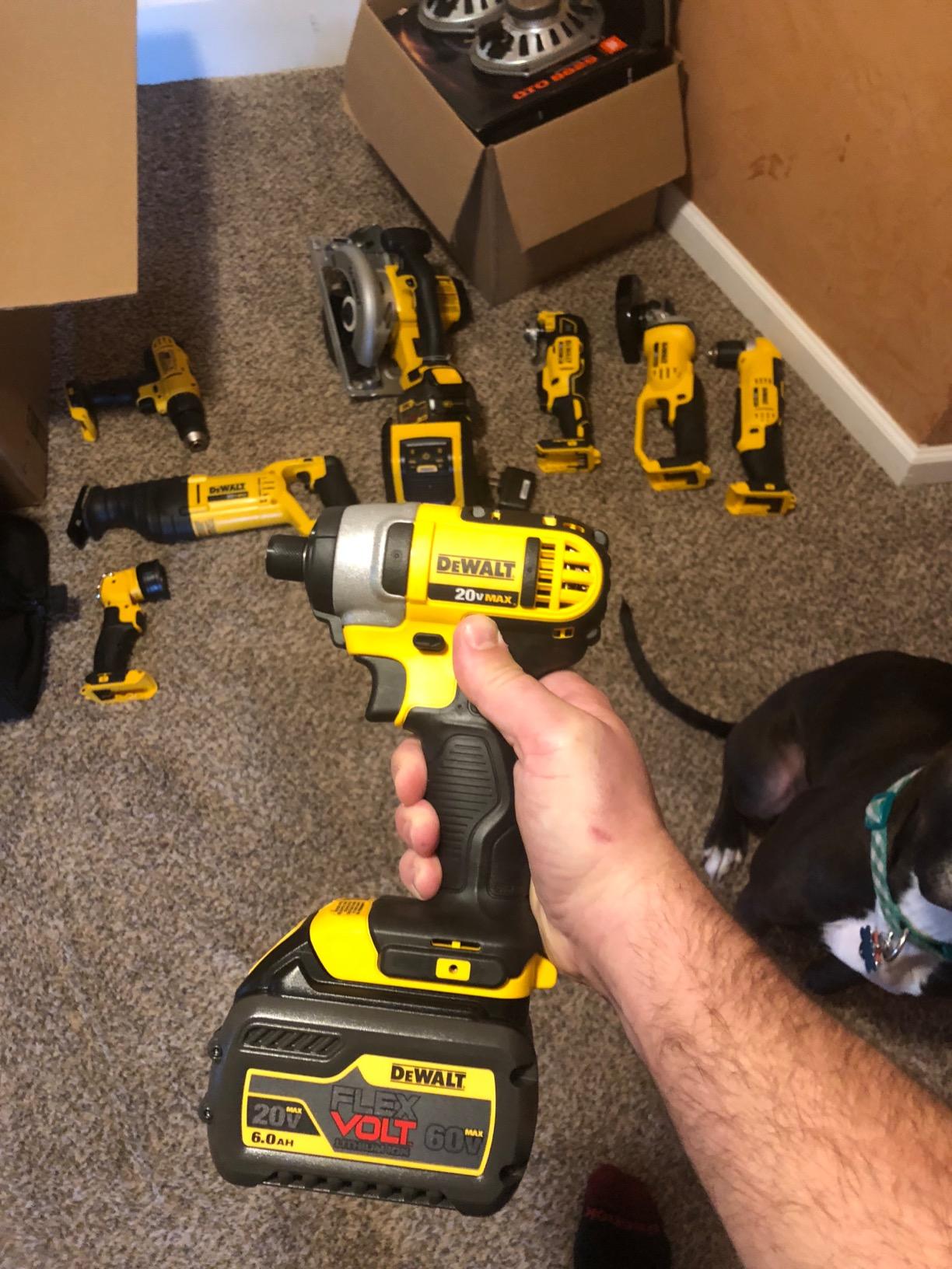 DEWALT 20V MAX Power Tools, 9 Cordless Tool Combo, Impact and Drill Driver, Oscillating Tool, Grinder,Circular and Reciprocating Saw,Right Angle Drill,Speaker,LED Light, 2 Batteries,Charger (DCK940D2) customer photo 1