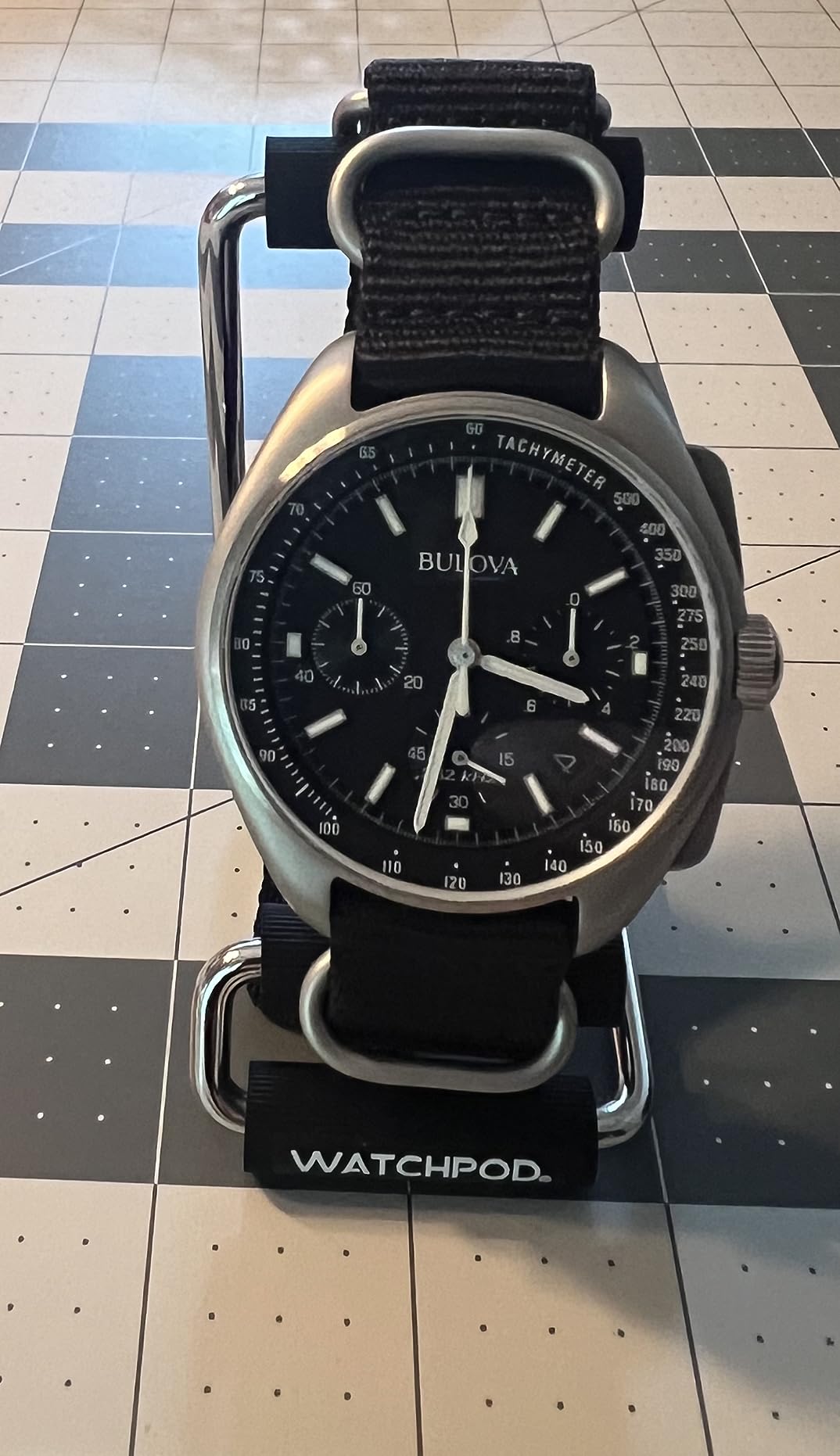 Bulova Men's Archive Series Lunar Pilot 6-Hand Chronograph High Performance Quartz Stainless Steel and Black Nylon Strap Watch Set, Sapphire Crystal Style: 96B251 customer photo 2
