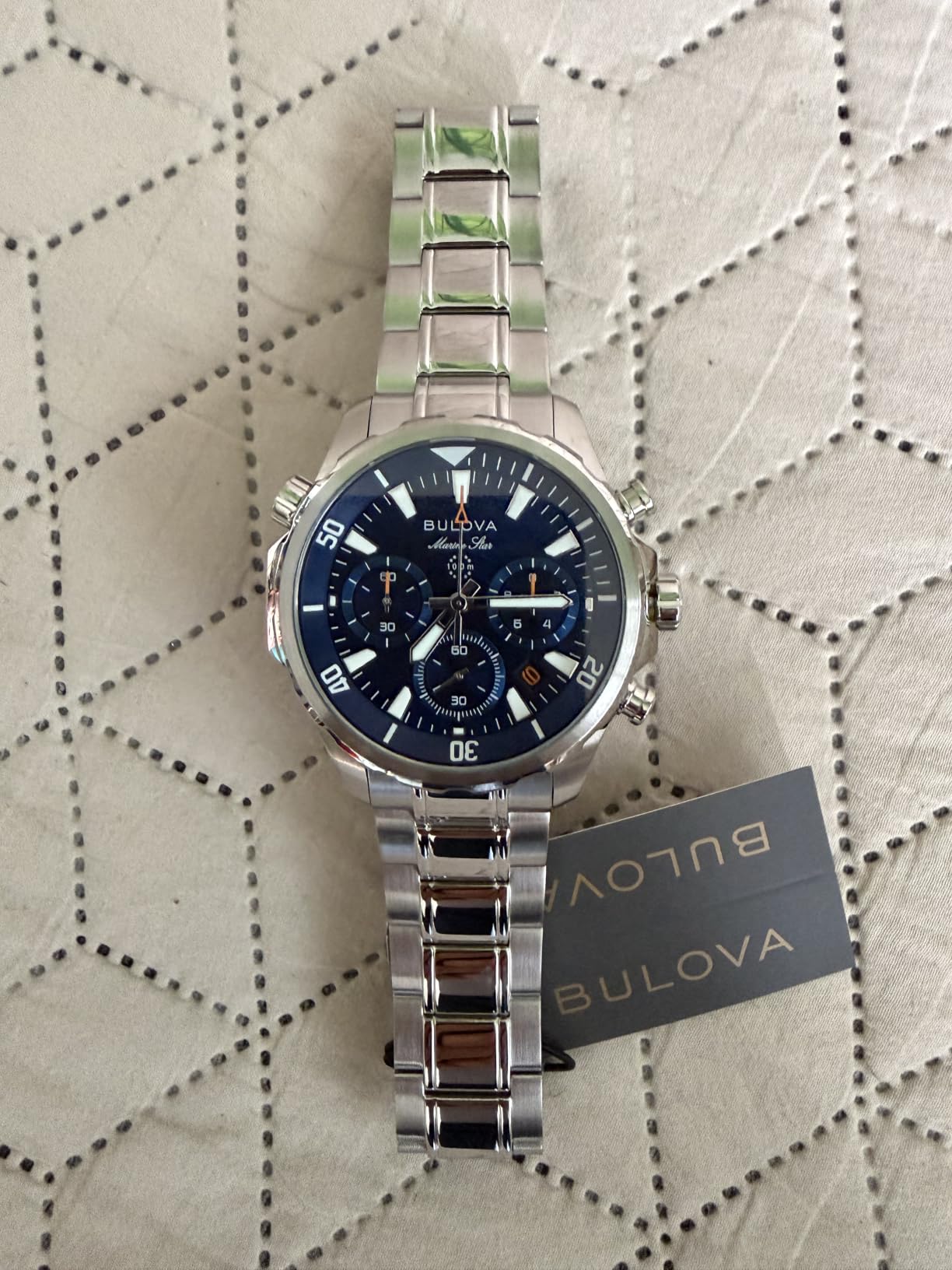 Bulova Men's Marine Star Series B Stainless Steel 6-Hand Chronograph Quartz Watch, Blue Dial Style: 96B256 customer photo 1