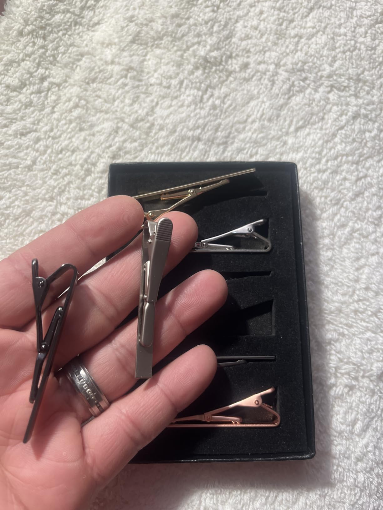 Tie Clips for Men, 6 PACK Tie Clip Set with Elegant Gift Box - Shiny & Matte Tie Clips Black, Silver, Gold Tie Bar Tie Pinch Tie Clasp. Nice Gift for Father, Husband, Boyfriend, Wedding (Classic 6PC) customer photo 2