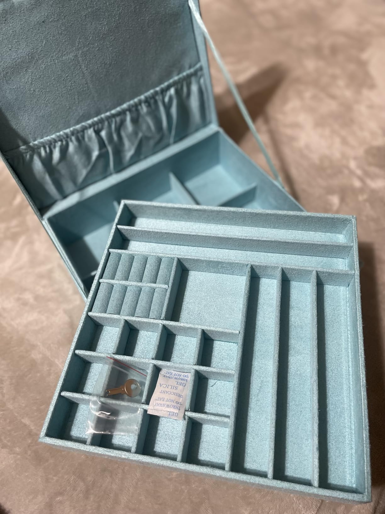 Two-Layer lint Jewelry Box Organizer Display Storage case with Lock (Blue) customer photo 2