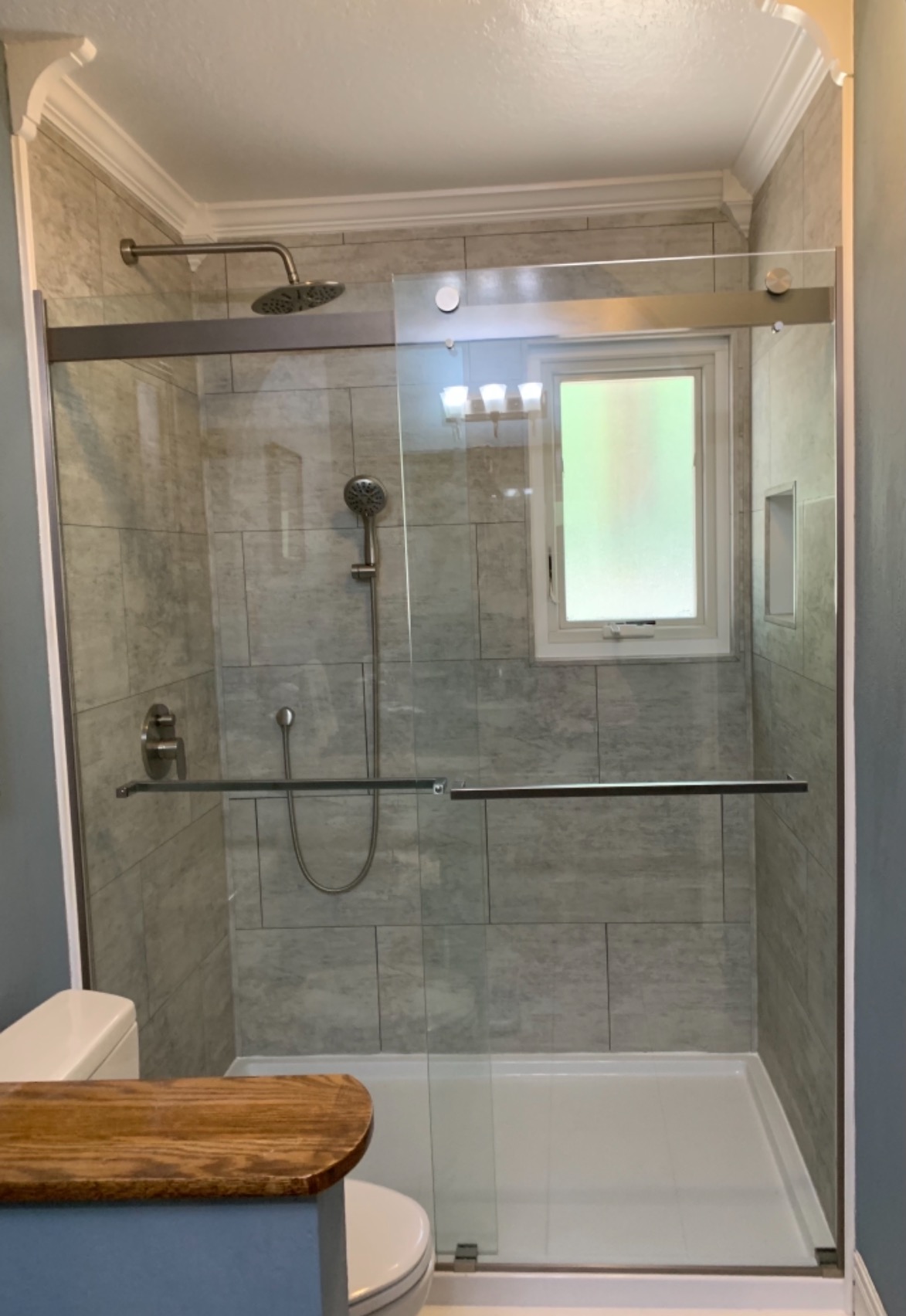 DreamLine Essence Frameless Bypass Sliding Shower Door in Brushed Nickel, 56-60 in Width, 76 in Height, 5/16 in. (8 mm) Certified Clear Tempered Glass, Smooth Gliding Open and Close. SHDR-6360760-04 customer photo 2