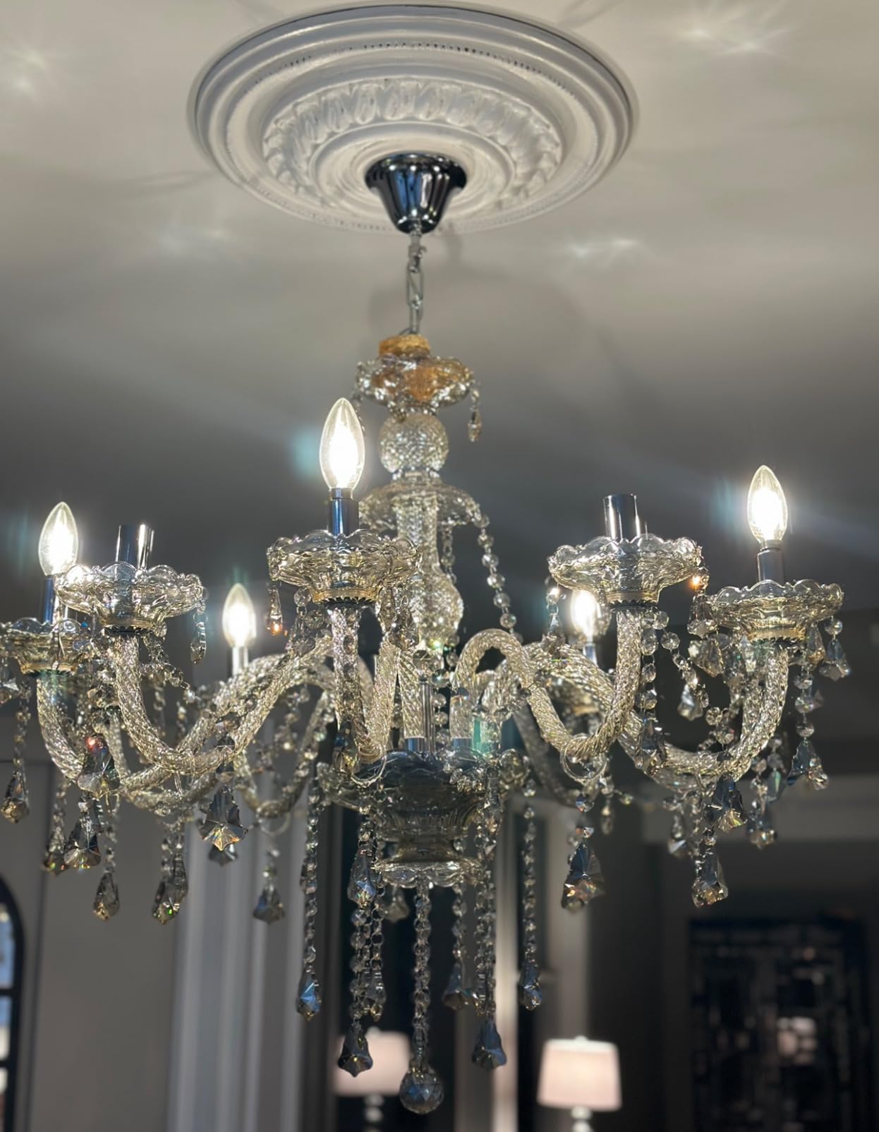 Ridgeyard 10-Light Crystal Chandelier Cognac/Champagne Modern K9 Crystal Candle Pendant Lamp Ceiling Lighting Fixture, Chandeliers for Dining Room Home Decor customer photo 1