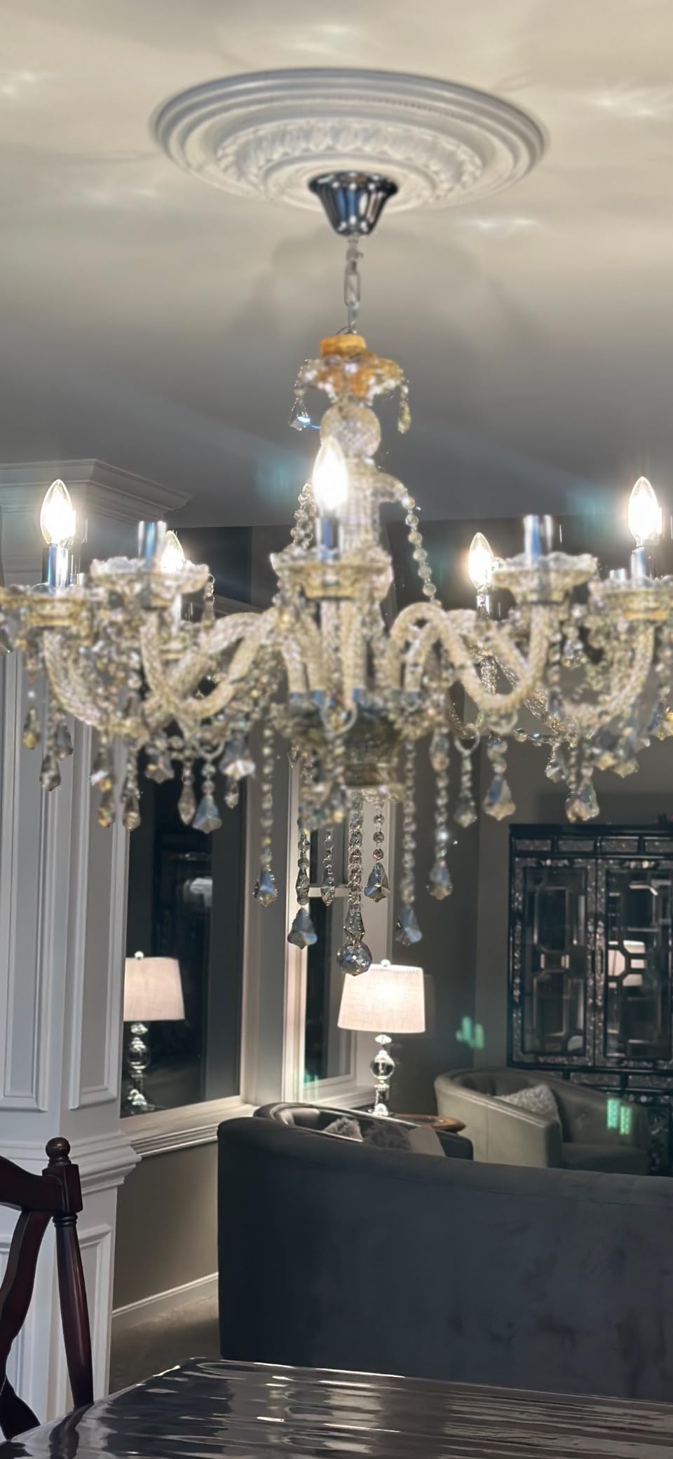 Ridgeyard 10-Light Crystal Chandelier Cognac/Champagne Modern K9 Crystal Candle Pendant Lamp Ceiling Lighting Fixture, Chandeliers for Dining Room Home Decor customer photo 2