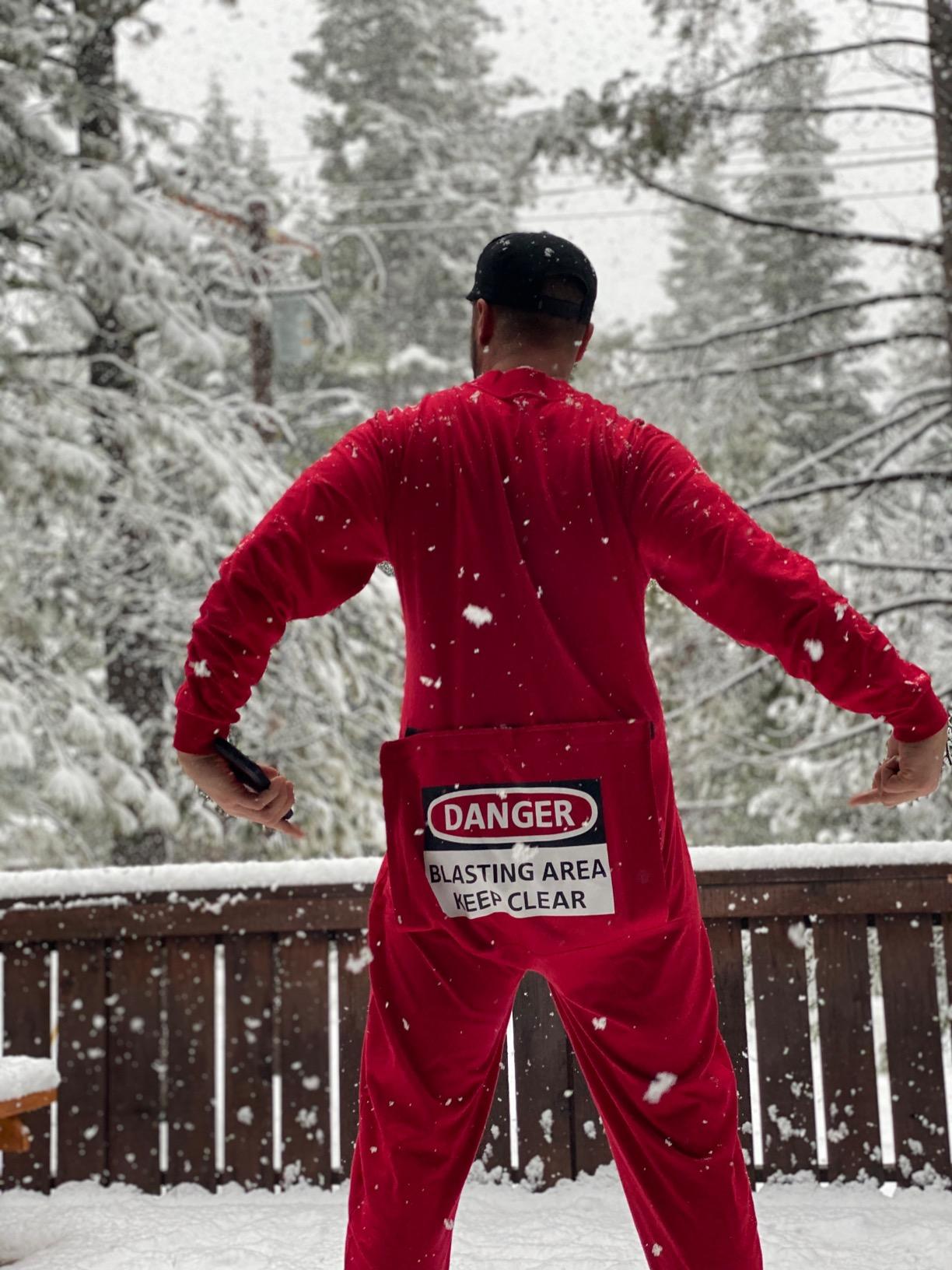 BIG FEET PAJAMA CO. Red Union Suit Men & Women Onesie - Funny Butt Flap, Danger Blasting Area Drop Seat, S, XS, M, L, XL, XXL customer photo 1