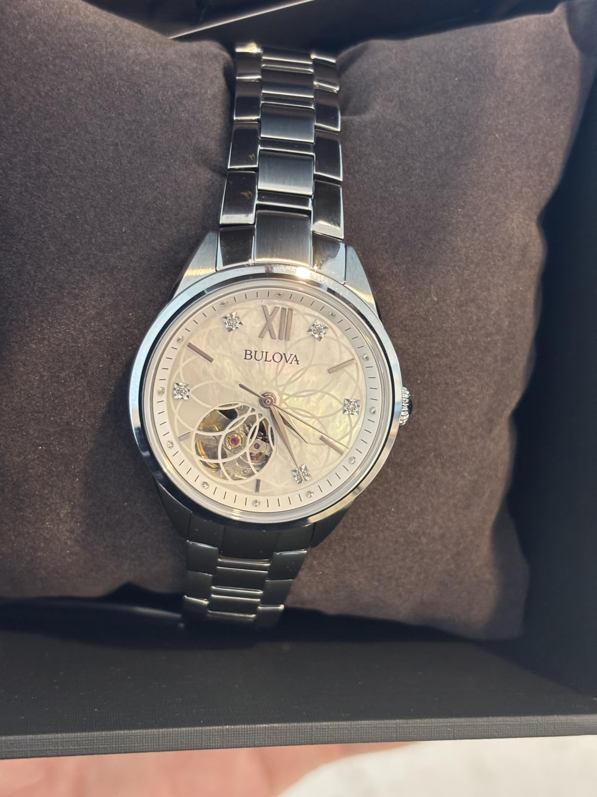 Bulova Ladies' Classic Diamond 3-Hand Automatic in Stainless Steel, Mother-of-Pearl Dial and Open Aperture Dial customer photo 1