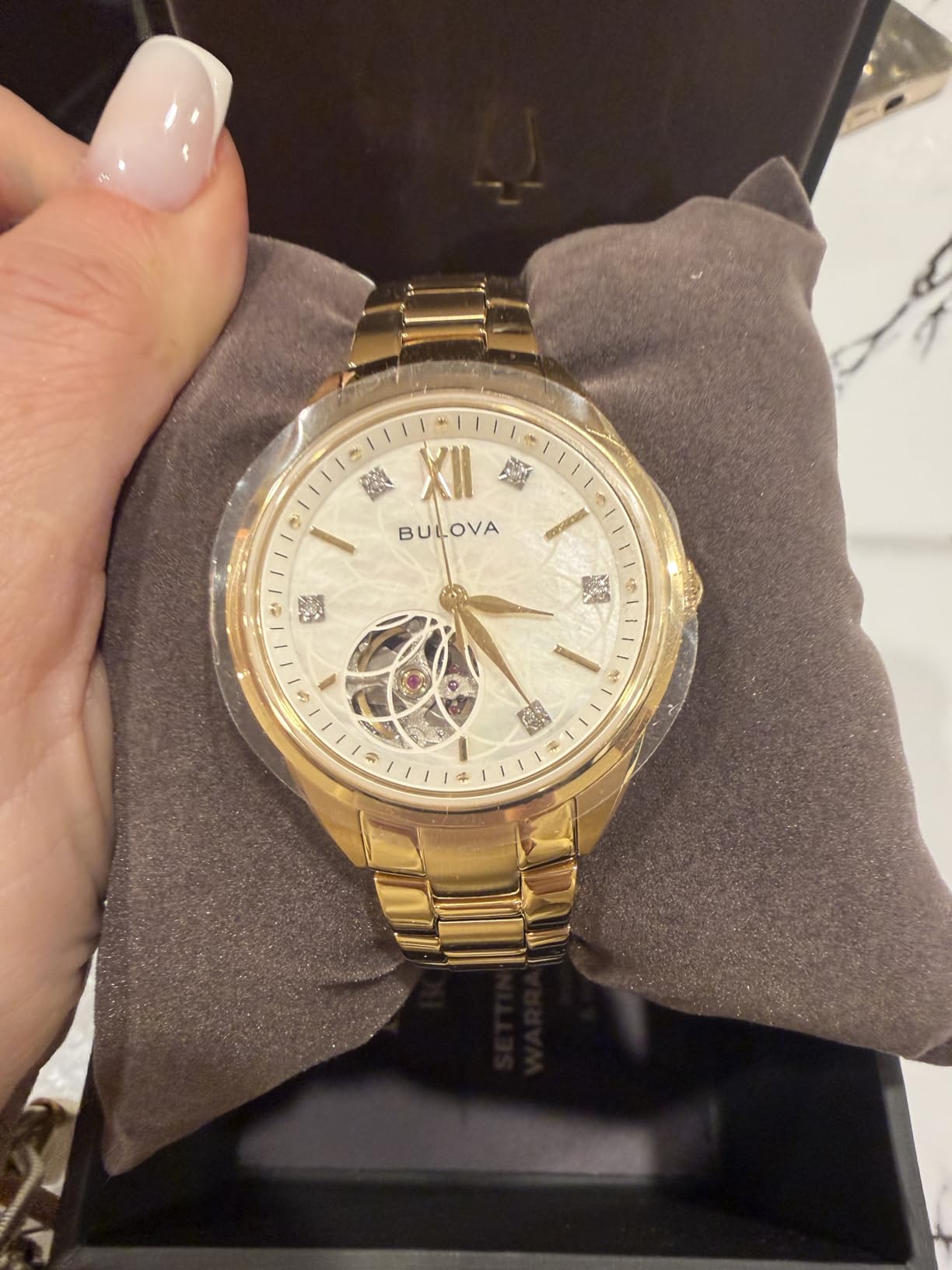 Bulova Ladies' Classic Diamond 3-Hand Automatic in Stainless Steel, Mother-of-Pearl Dial and Open Aperture Dial customer photo 2