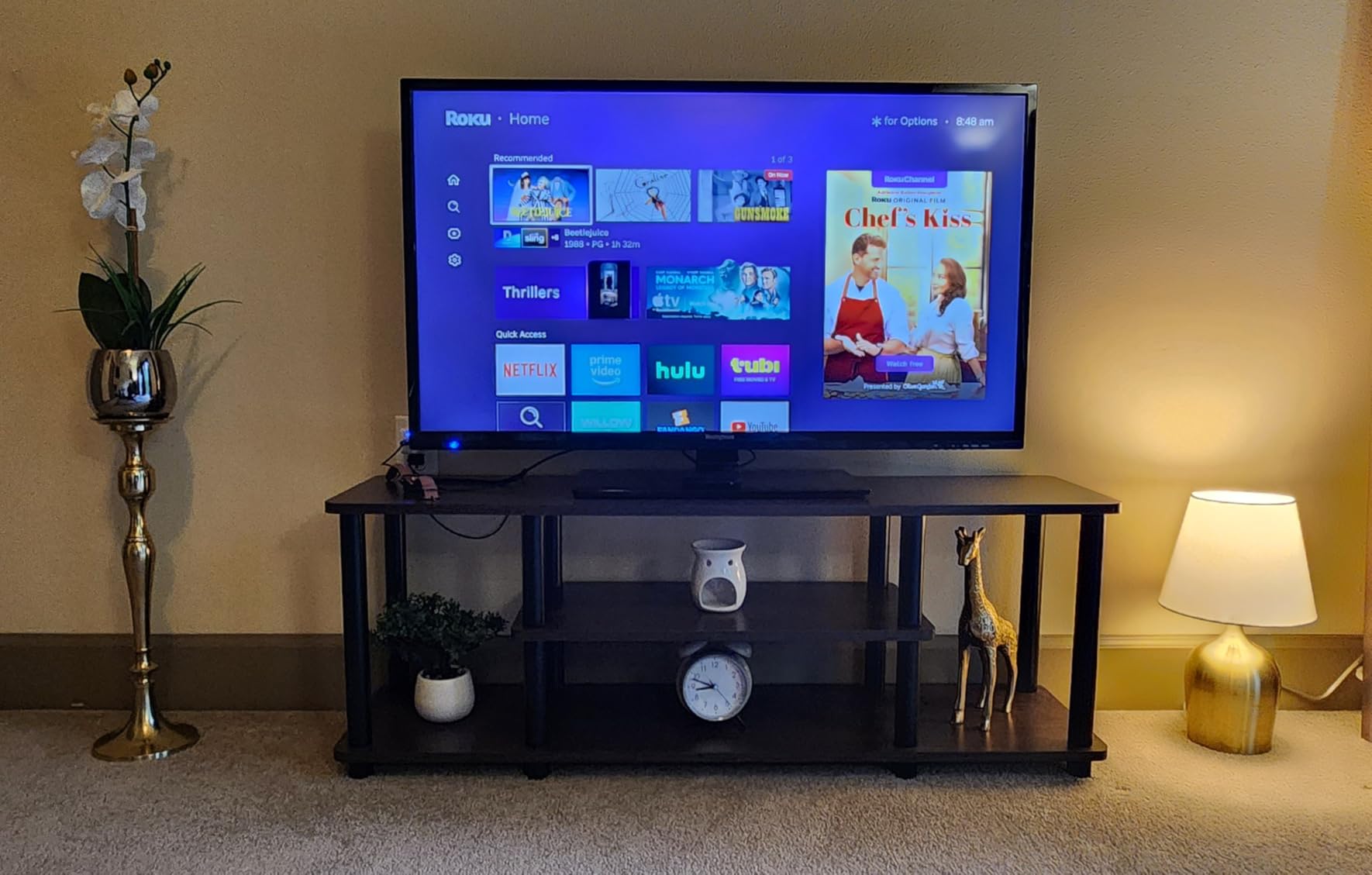 Furinno Turn-N-Tube No Tools 3D 3-Tier Entertainment TV Stand up to 50 inch TV, Round Tubes, French Oak Grey/Black customer photo 1