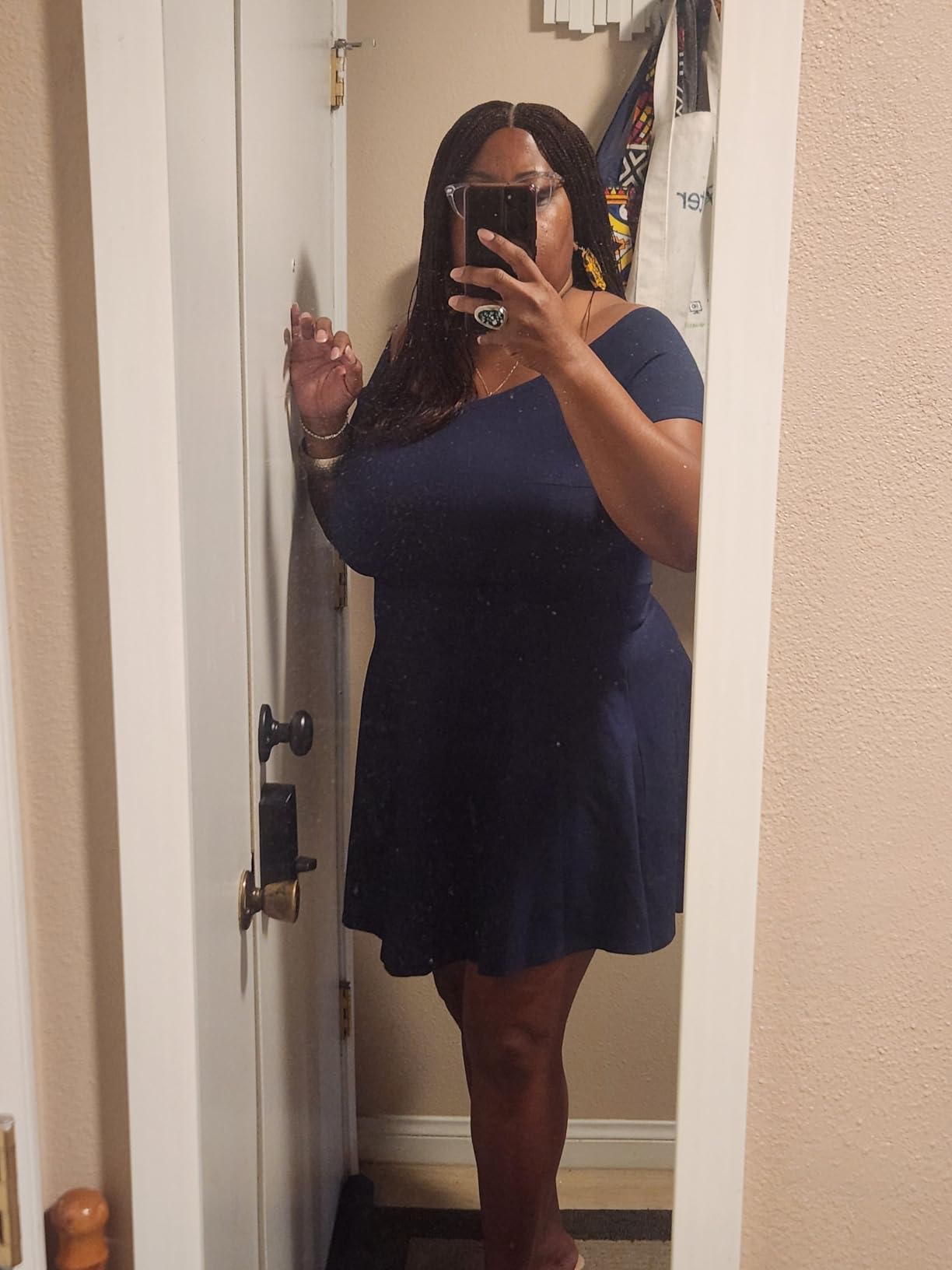 Sarin Mathews Womens Off The Shoulder Short Sleeve High Low Cocktail Skater Dress customer photo 2