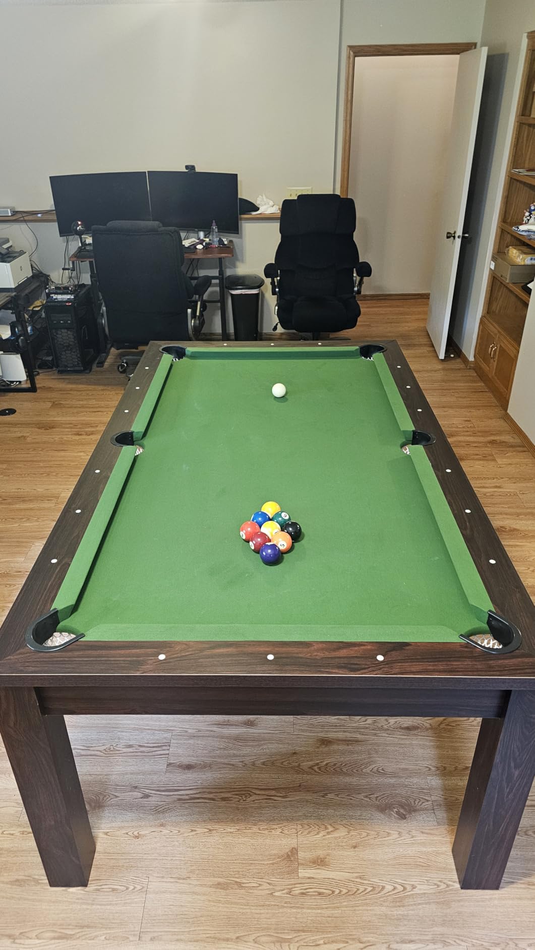 SIMBASHOPPING 7 Foot Pool Dining Table Combo Green Felt Modern Billiard Table with Dining Top Included - Missisipi customer photo 2
