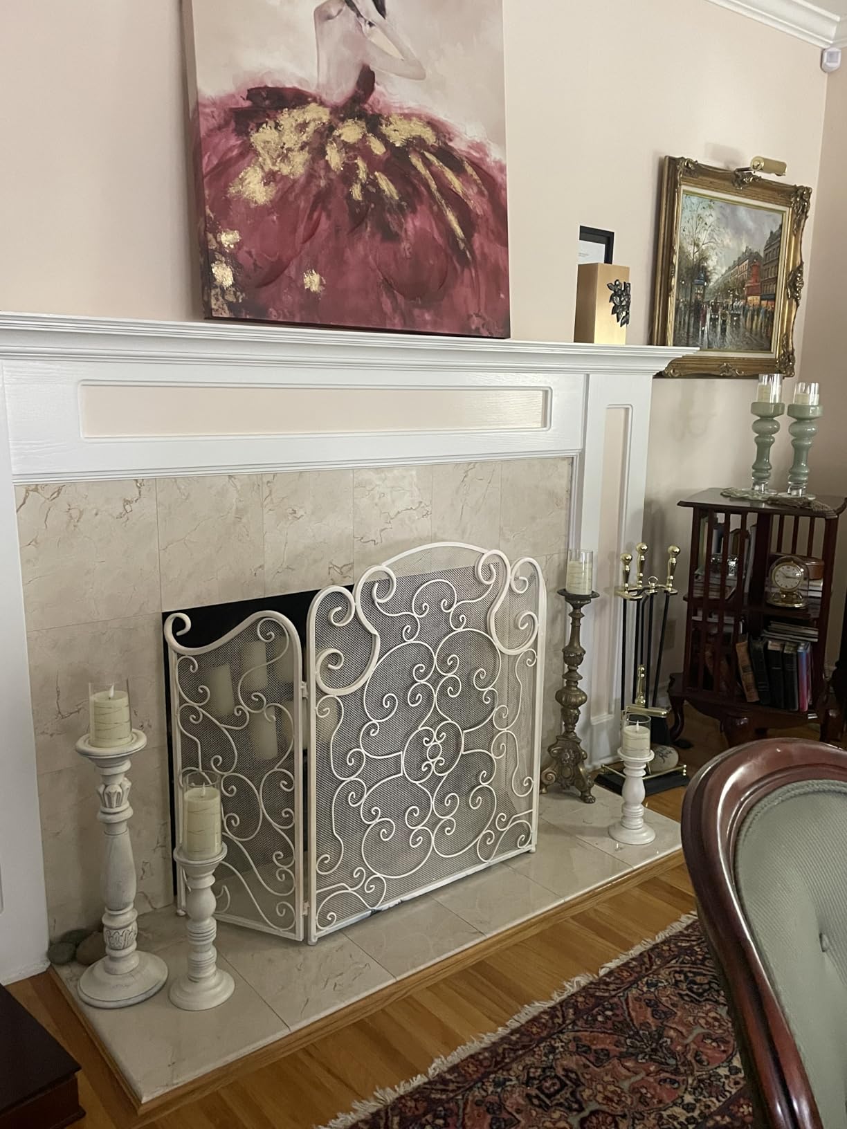 Deco 79 Metal Scroll Foldable Mesh Netting 3 Panel Fireplace Screen, 52