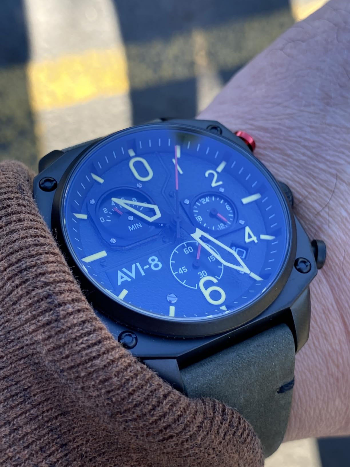 AVI-8 Hawker Hunter Men's Pilot Watch – Retrograde Chronograph, Japanese Quartz Movement, 45mm Stainless Steel Case, Leather, Rubber or Stainless Steel Strap, AV-4052 customer photo 1