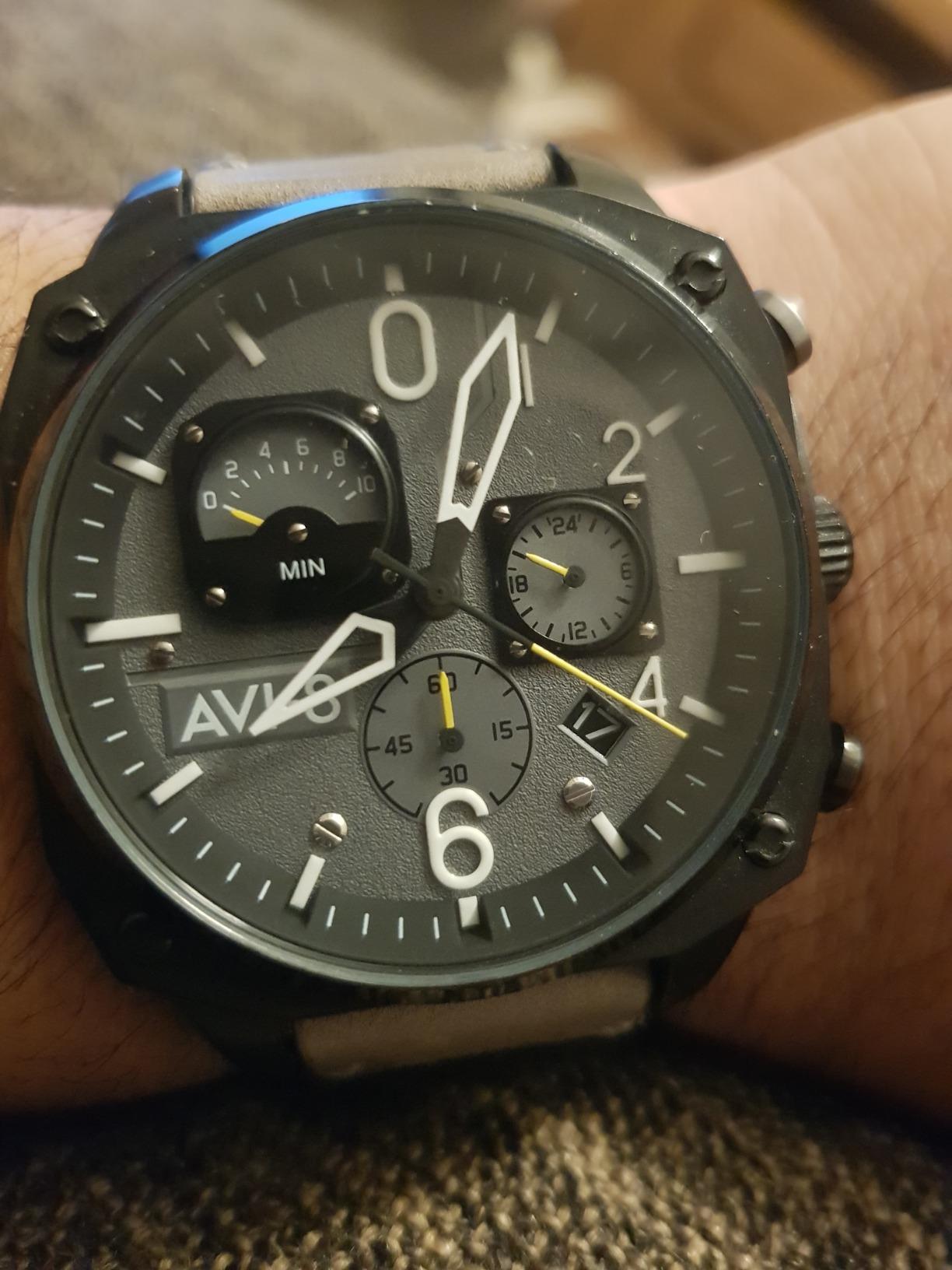 AVI-8 Hawker Hunter Men's Pilot Watch – Retrograde Chronograph, Japanese Quartz Movement, 45mm Stainless Steel Case, Leather, Rubber or Stainless Steel Strap, AV-4052 customer photo 2