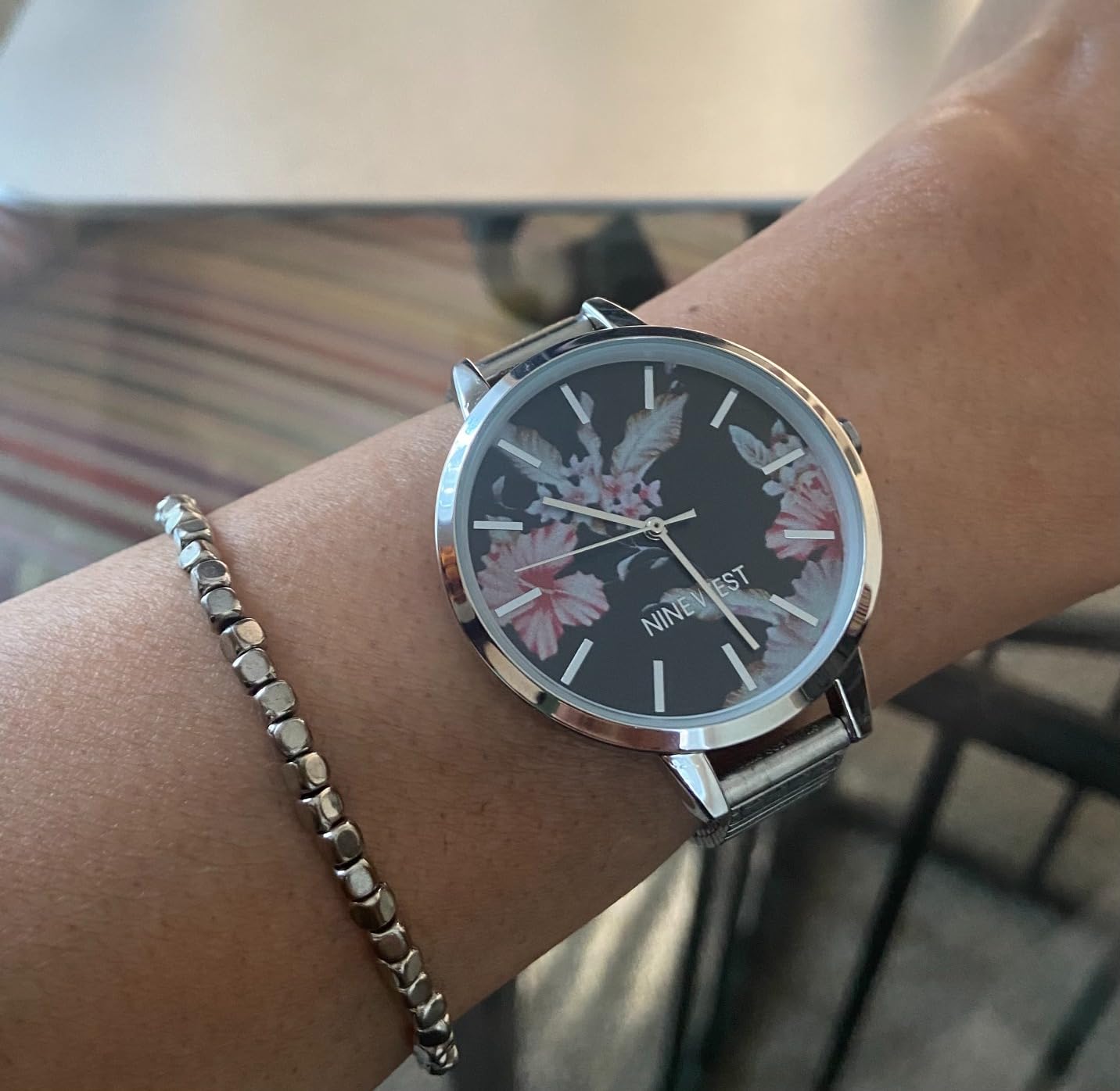 Nine West Women's Floral Dial Smooth Strap Watch customer photo 2