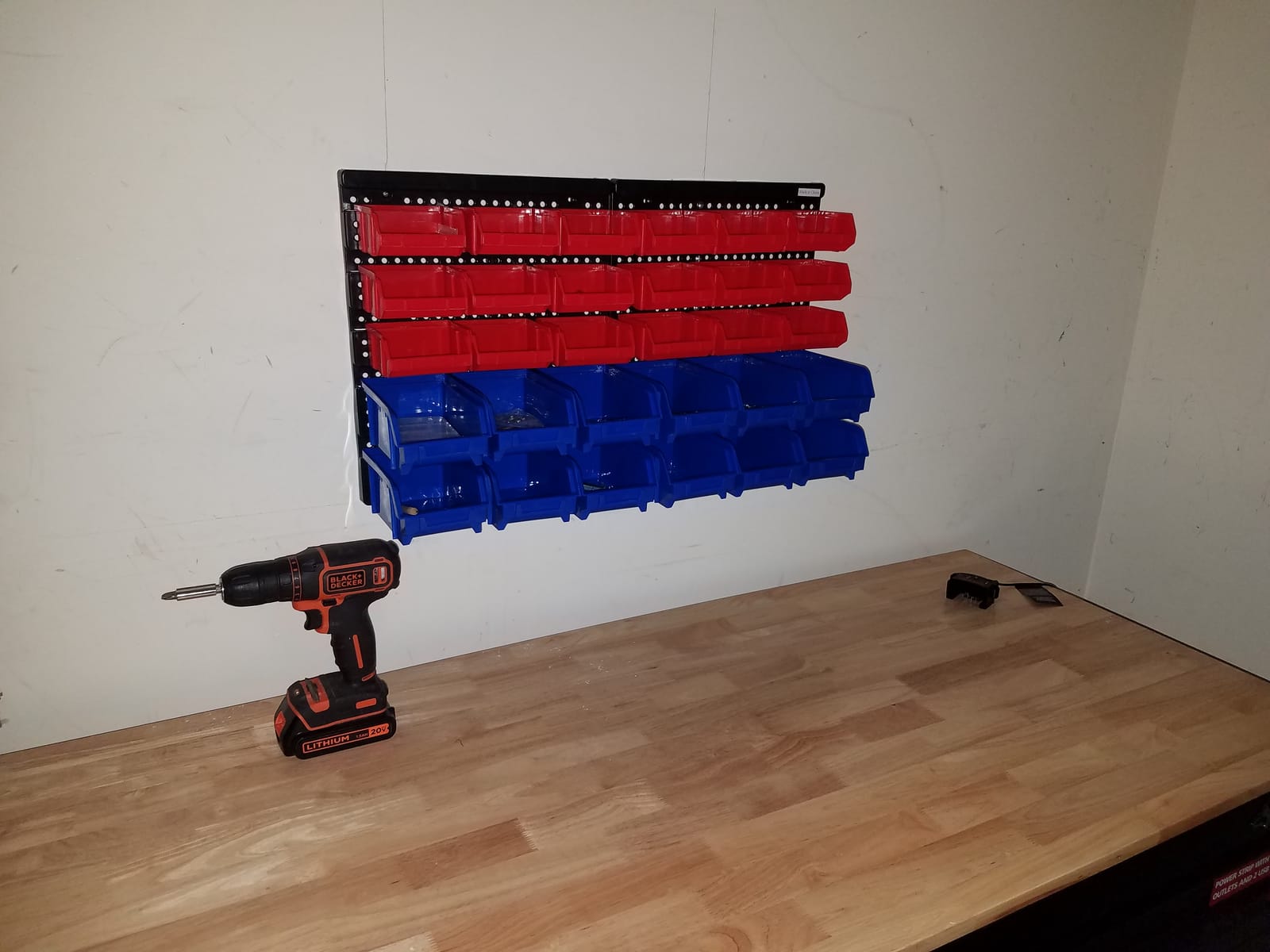 MaxWorks Wall Mount Storage Rack 30 Bin Heavy‑Duty Organizer for Nuts Bolts Screws Nails Beads Buttons and Small Parts for Garage Home and Workshop Blue and Red Bins (80694) customer photo 2