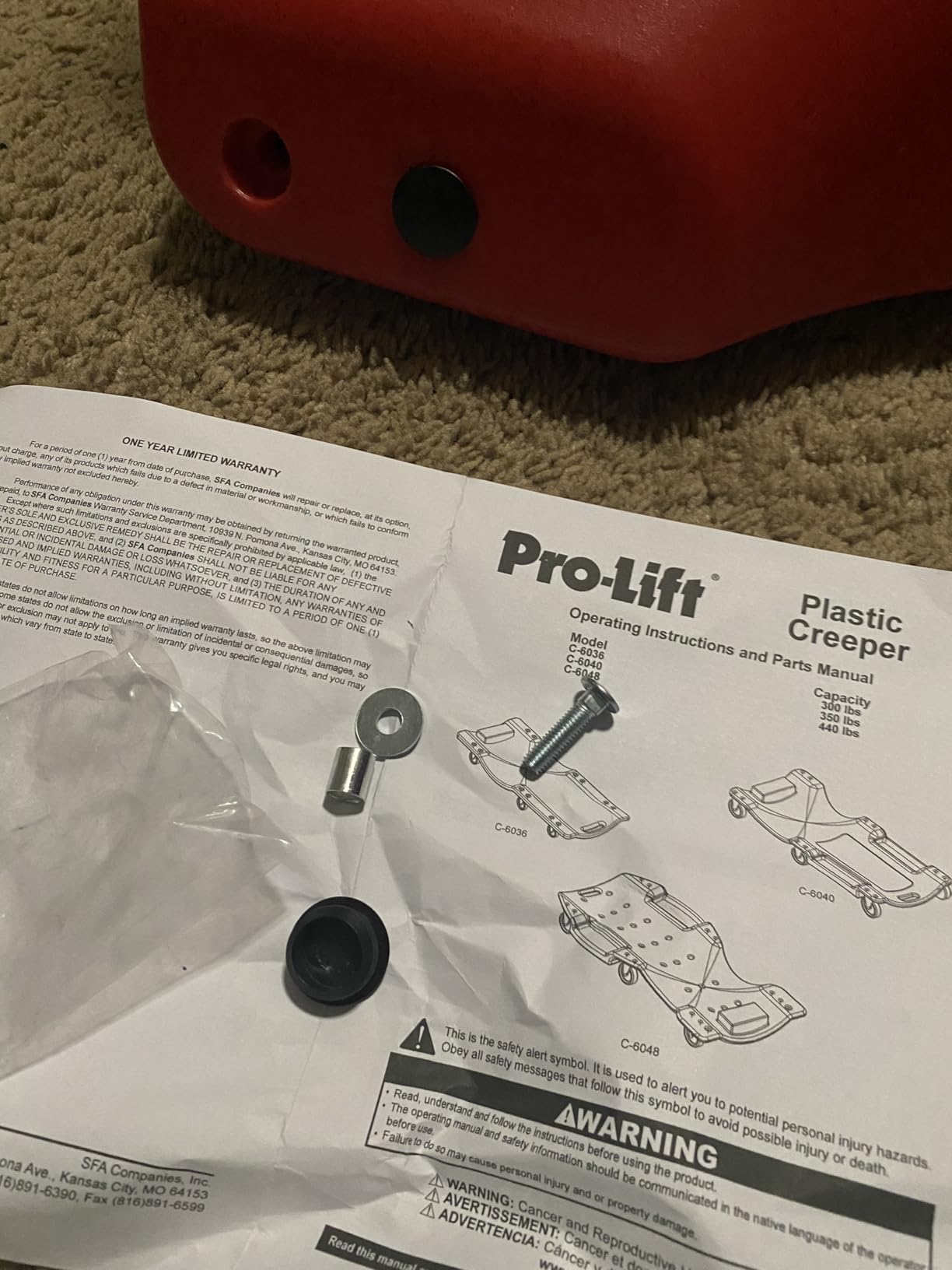 Pro Lift Mechanic Plastic Creeper 40 Inch - Blow Molded Ergonomic HDPE Body with Padded Headrest & Dual Tool Trays - 350 Lbs Capacity Red customer photo 1