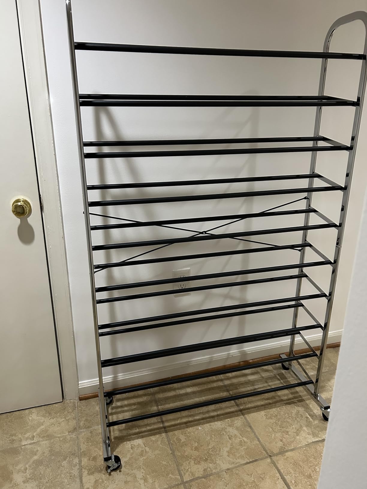 Amazon Basics 50-Pair Shoe Rack Organizer, Portable Rolling with Locking Wheels, Free Standing, 35.8 x 14.6 x 59.5 inches, Chrome customer photo 2