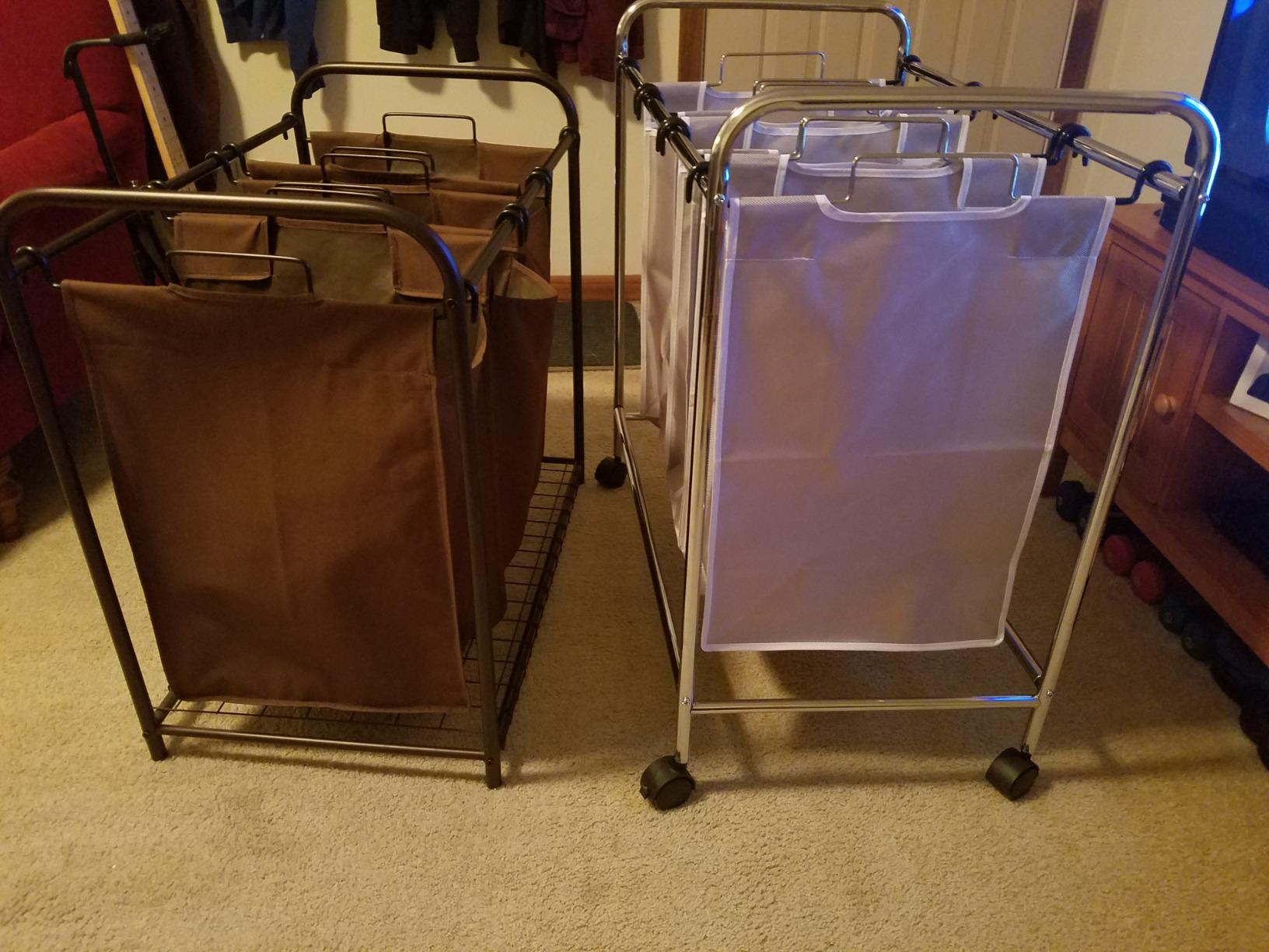 Amazon Basics 3-Bag Laundry Sorter with Removable Bags, Metal Frame, Washable, Locking Wheels, Gray customer photo 2