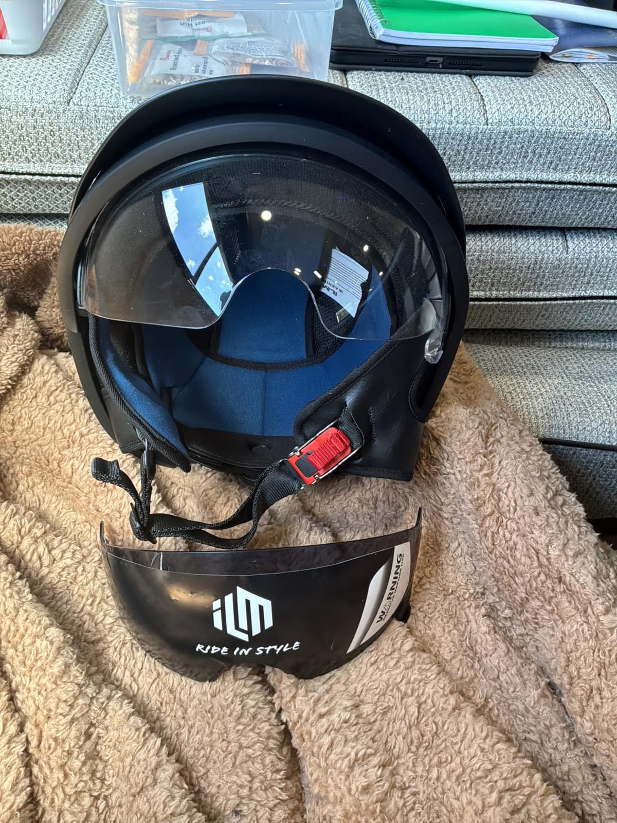 ILM Half Helmet Motorcycle Open Face Sun Visor Quick Release Buckle DOT Approved Cycling Motocross Suits Men Women (XL, Matt Black) customer photo 1
