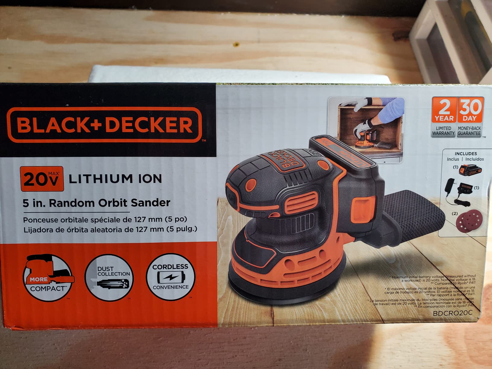 BLACK+DECKER 20V MAX Orbital Sander, Cordless, 12,000 OPM, 2 Sandpaper Sheets, Battery and Charger Included (BDCRO20C) customer photo 1