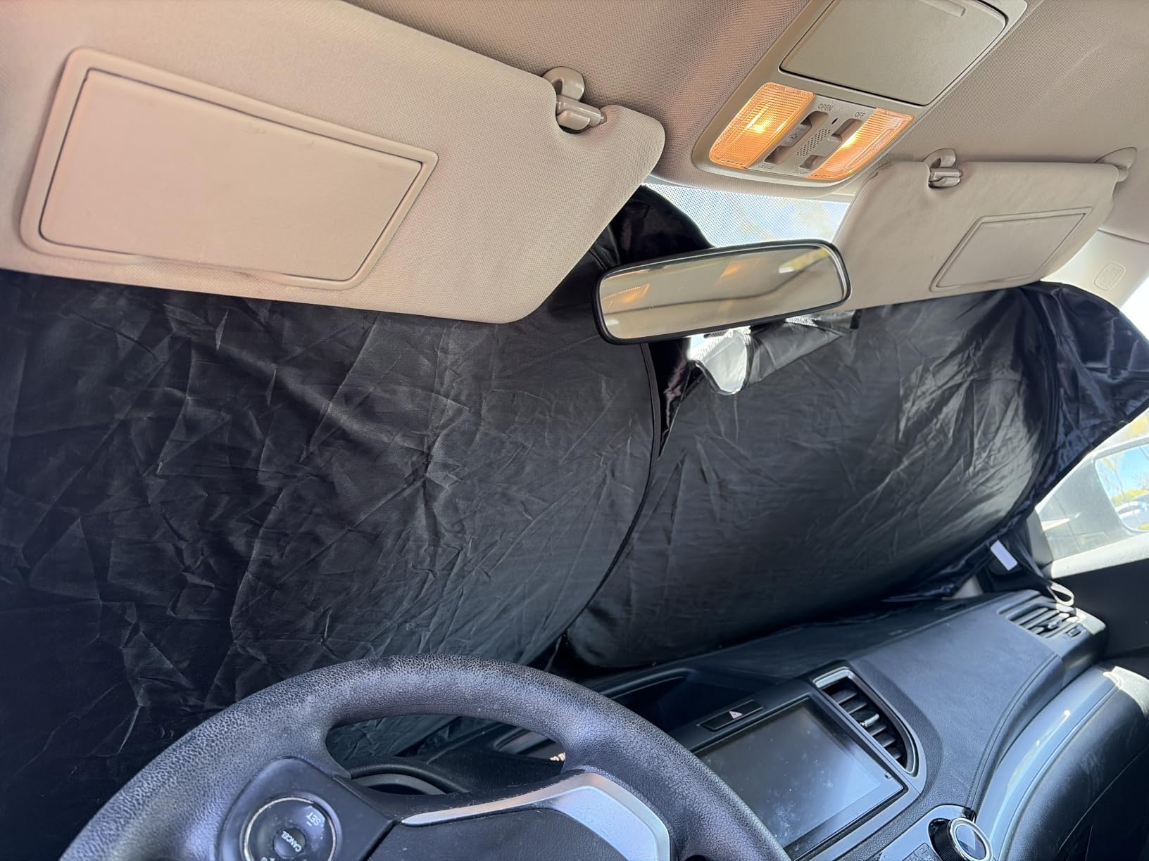 Magnelex Car Windshield Sunshade – Double-Layer Design for 2X Heat Blocking, Blocks UV Rays, Foldable Sun Shade for Cars, Trucks & SUVs, Keeps Interior Cooler, Large (63 x 33.8 in) customer photo 1