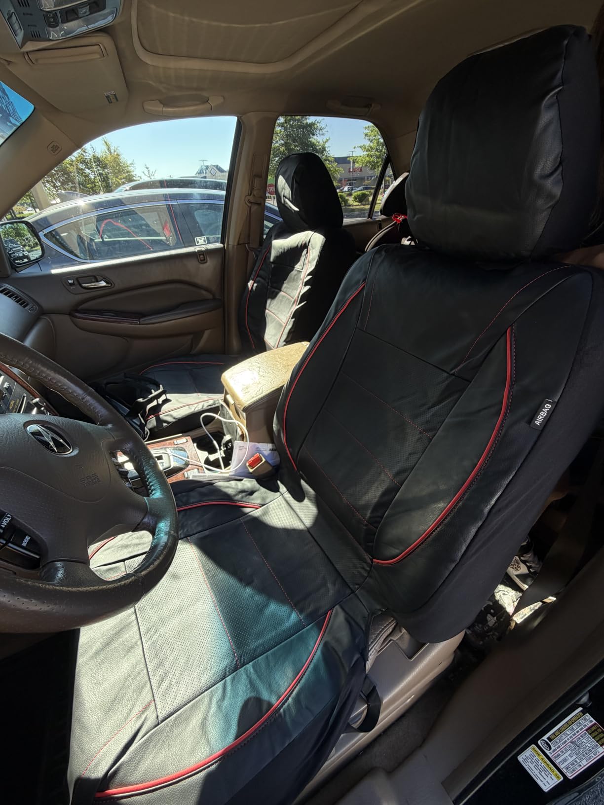CAR PASS Universal FIT Piping Leather Car Seat Cover, for suvs,Van,Trucks,Airbag Compatible,Inside Zipper Design and Reserved Opening Holes (Full Set, Black and Red) customer photo 2