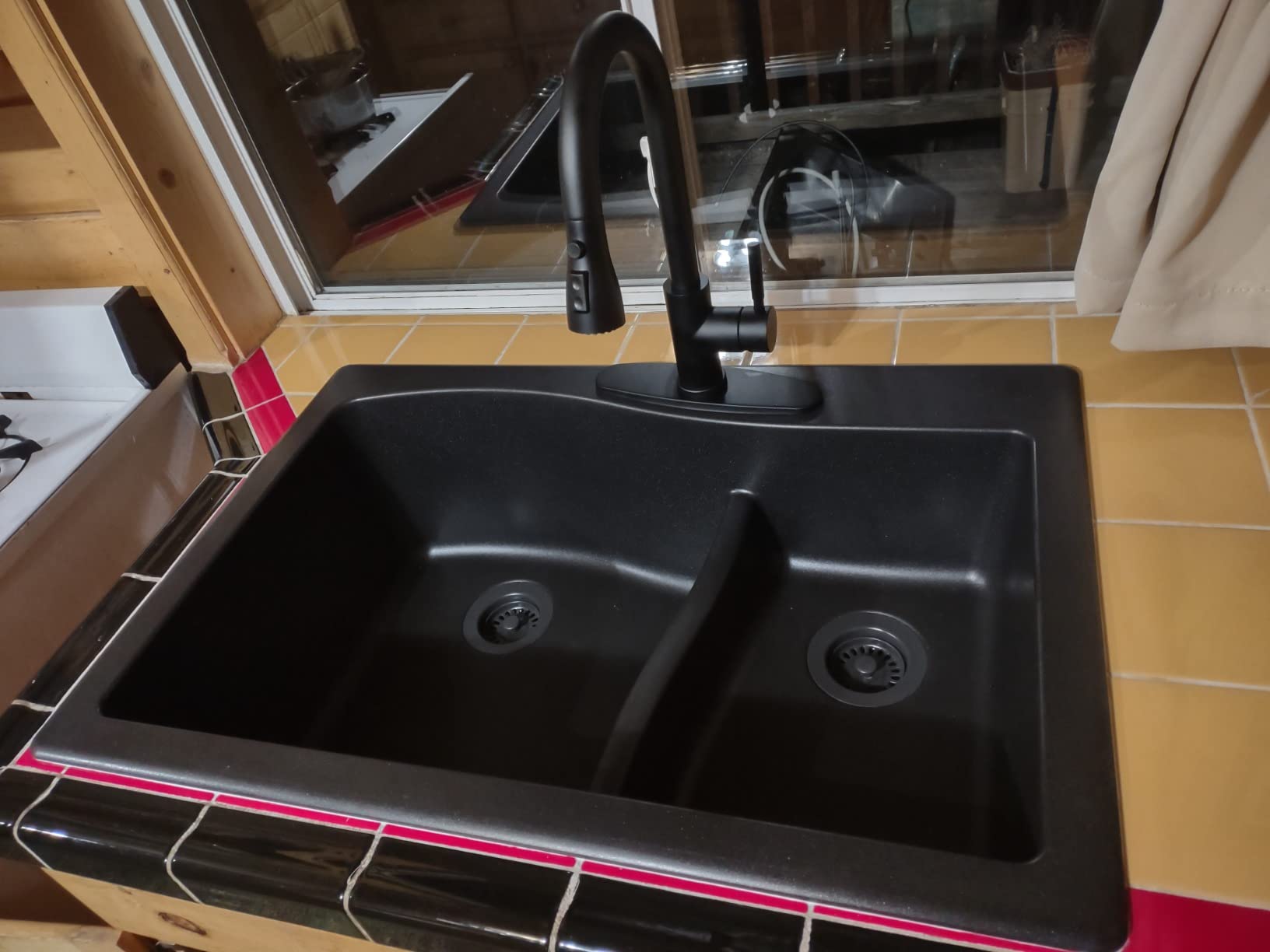 KRAUS Quarza 33-inch Drop-In/Undermount 60/40 Double Bowl Granite Kitchen Sink in Black, KGD-442BLACK customer photo 2